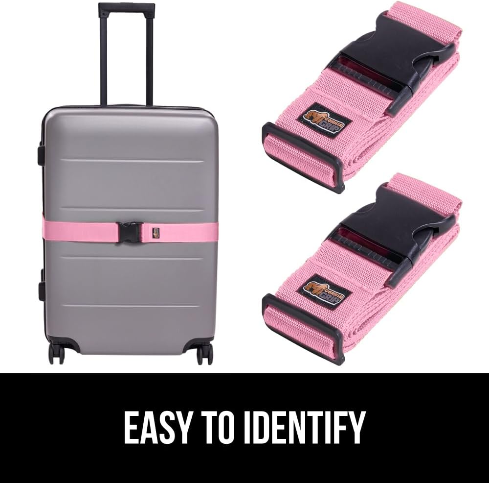 GORILLA GRIP Heavy Duty 8 Pack Adjustable Luggage Straps for Suitcases, Easy to Identify Travel Belt Connector Holds Suitcase Together, Extends Life of Bag, Strap Connects Two Bags, Accessories Pink