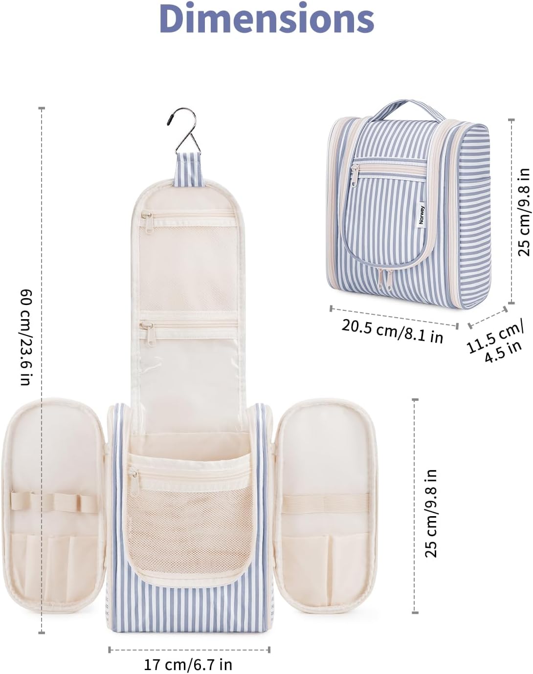 Narwey Small Striped Hanging Travel Toiletry Bag for Women, Travel Bag for Toiletries, Makeup Bag