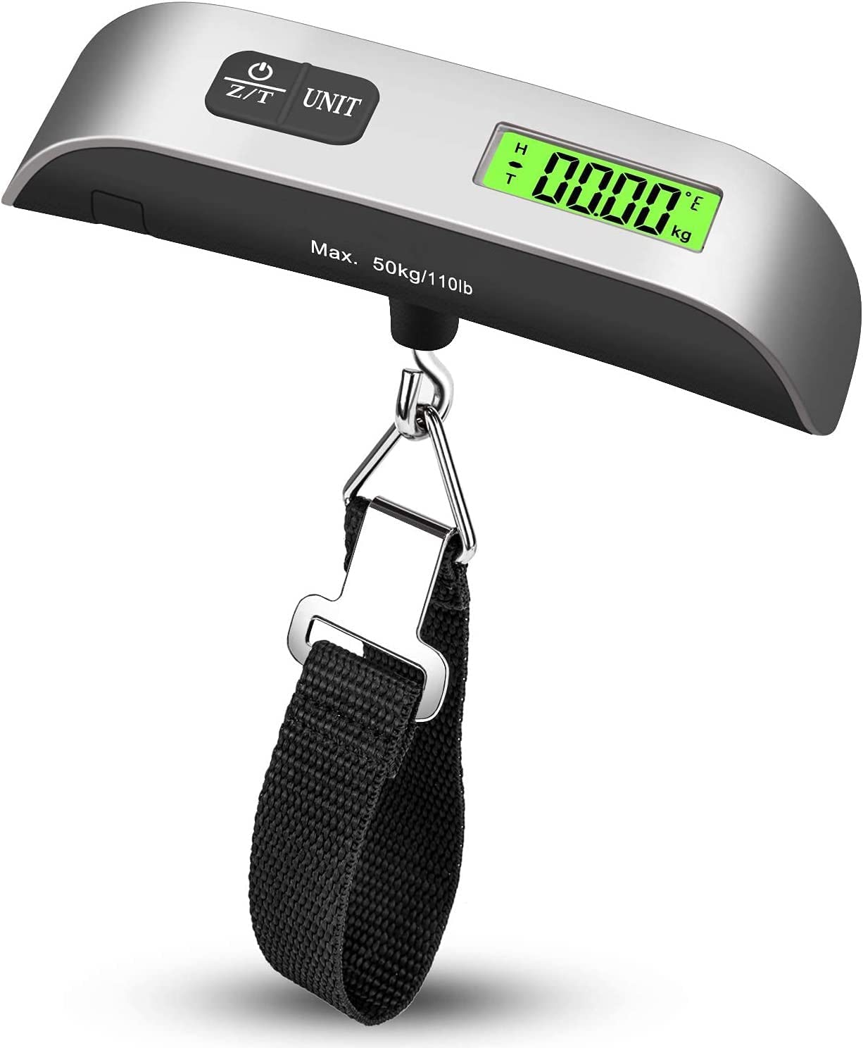 ROTOPATA Travel Luggage Weight Scale with Hook, Portable Hand Digital Scale for Suitcase Bag Baggage with Backlit LCD Display, Temperature Sensor, Pesas para Maletas de Viaje(Silver Black)