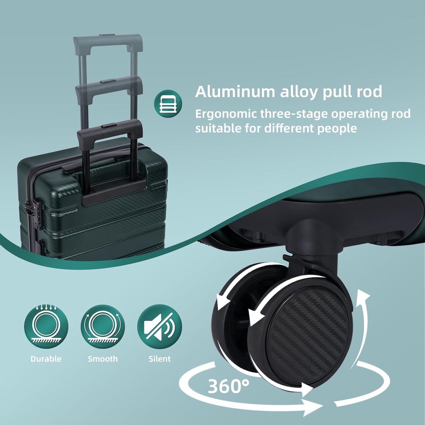 Carry on Luggage, PC Hard Shell Suitcase 22x14x9 Airline Approved TSA Lock YKK Zippered Double Spinner Wheels Lightweight Travel for Men and Women, 20 Inch Green