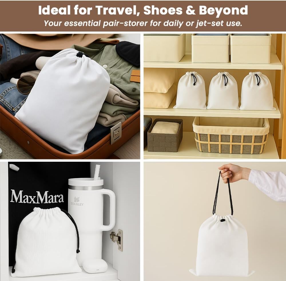 LFH Cotton Rich Shoe Storage Bags with Drawstring, Dustproof Breathable Reusable Organizer, Perfect