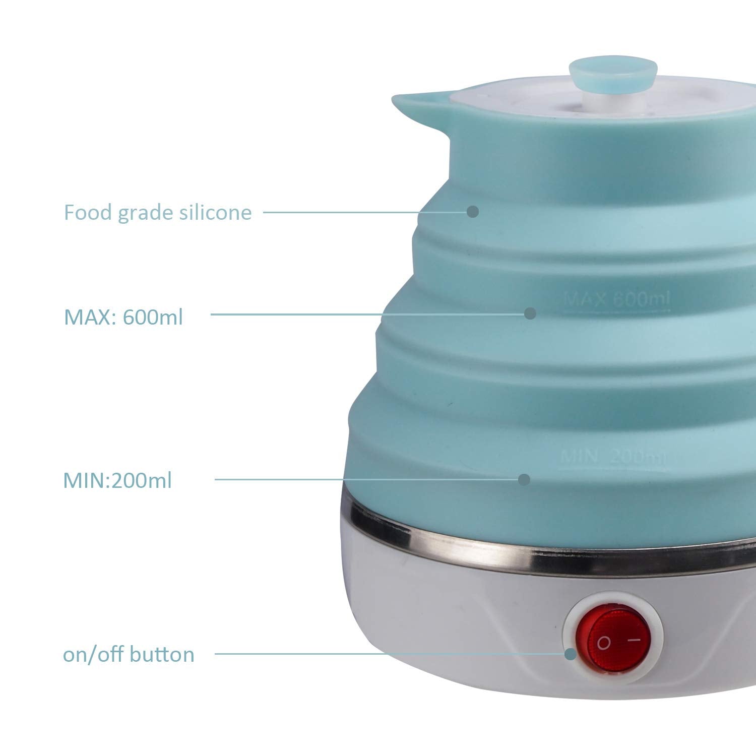 Travel Foldable Electric Kettle, Collapsible Electric Kettle Food Grade Silicone Small Pot Boiling