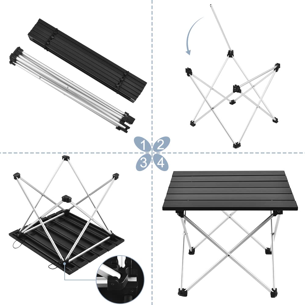 Grope Portable Camping Table,Aluminum Folding Beach Table (Black-S)