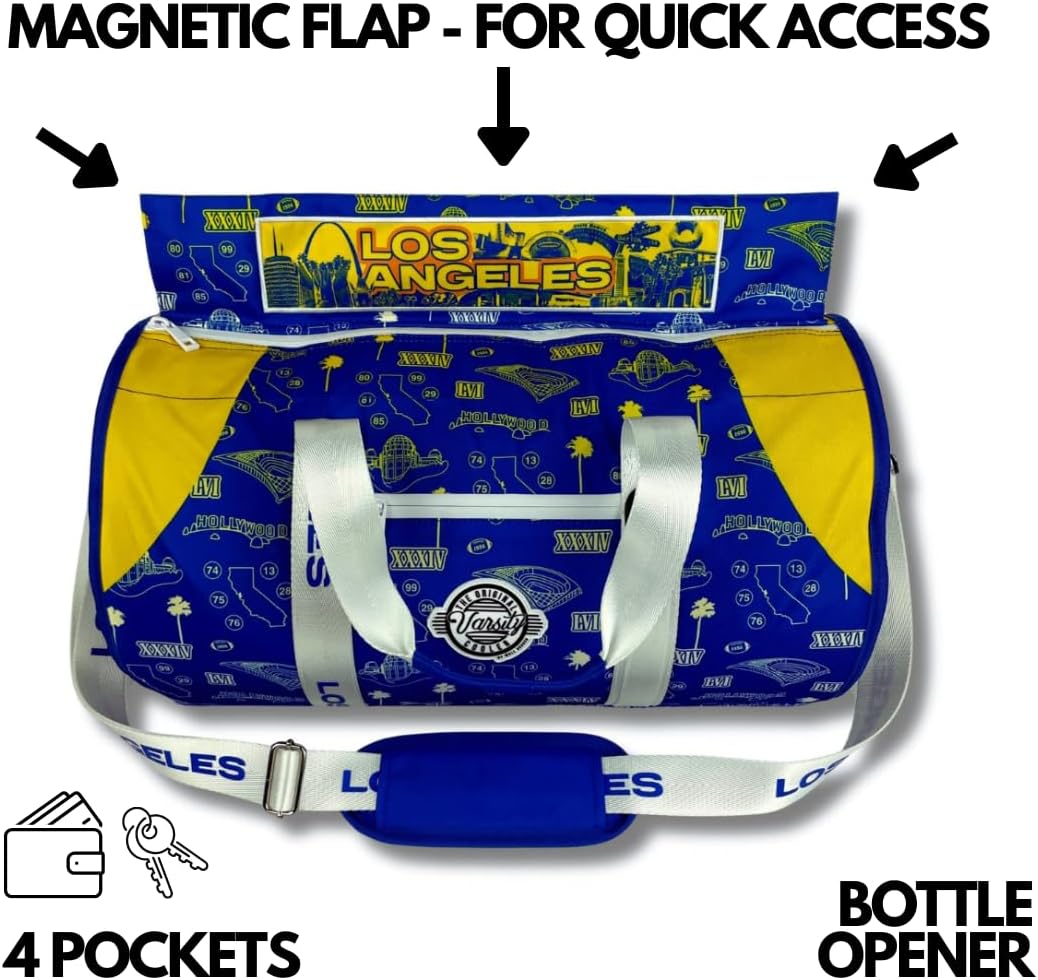 Varsity Cooler Los Angeles Travel Party Duffel & Cooler – 30 Can Leakproof Insulated Tote Bag, Waterproof Soft compartment for Tailgating, Golf, Beach, Carry-On Luggage, Outdoor Sports