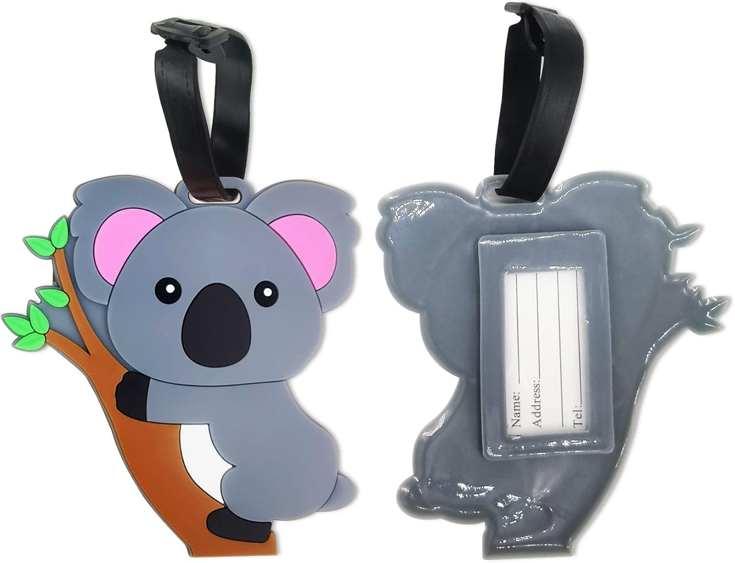 Koala Luggage Tags for Suitcases 2-Pack Cute Silicone Luggage Tag with Name ID Card Funny Suitcase Label