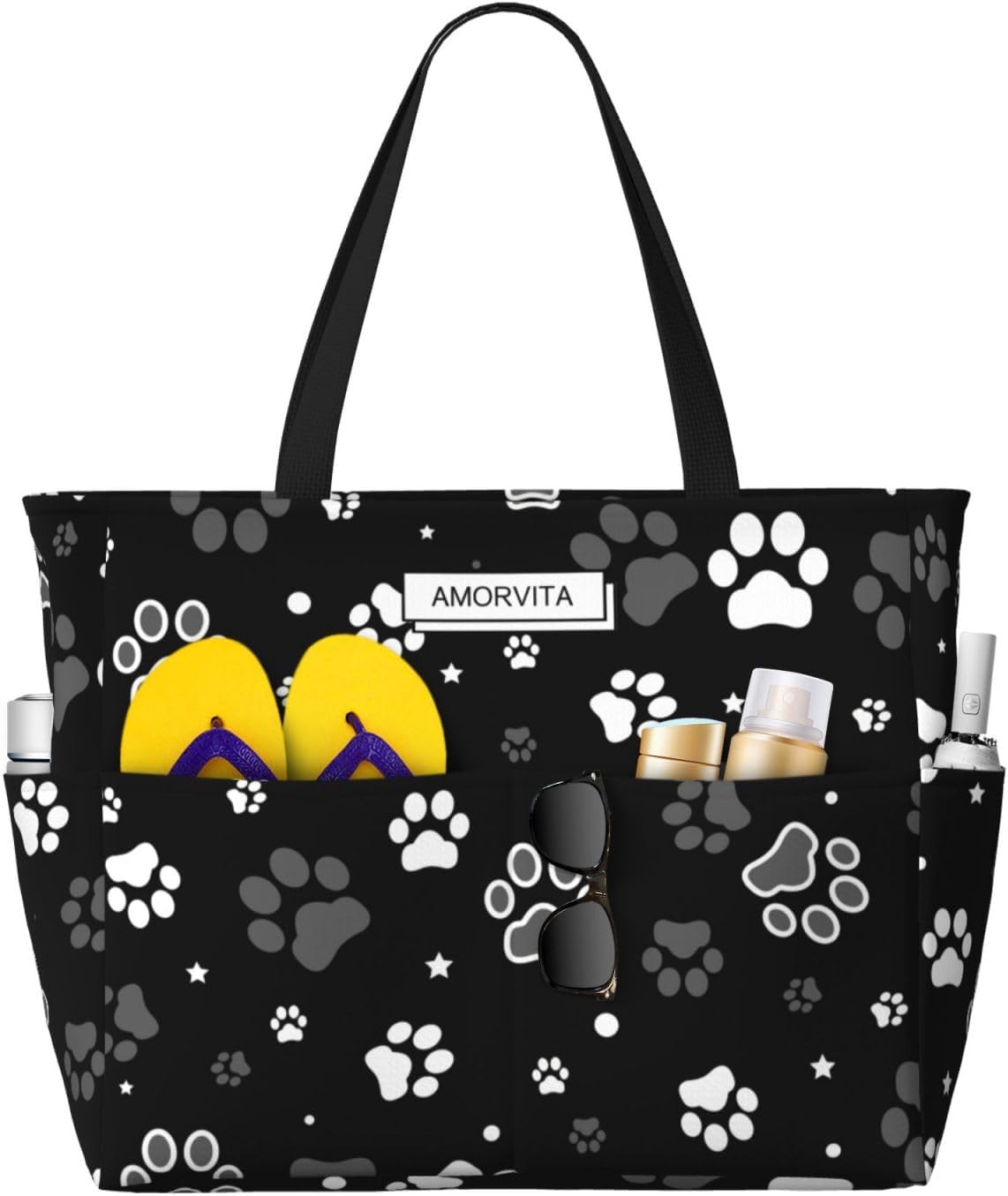 Large Travel Beach Tote Bag with Zipper Pockets Portable Lightweight Gym Bag Picnic Outdoor