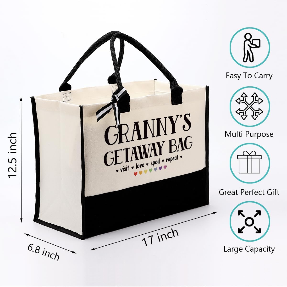 EDCTO Canvas Bag Gift for Granny, Granny Gift, Granny's Getaway Bag, Cotton Canvas Tote Bag, Reusable Shopping Bag, Women Canvas Bag Gift for Granny, Birthday Mother's Day Gift for Grandma