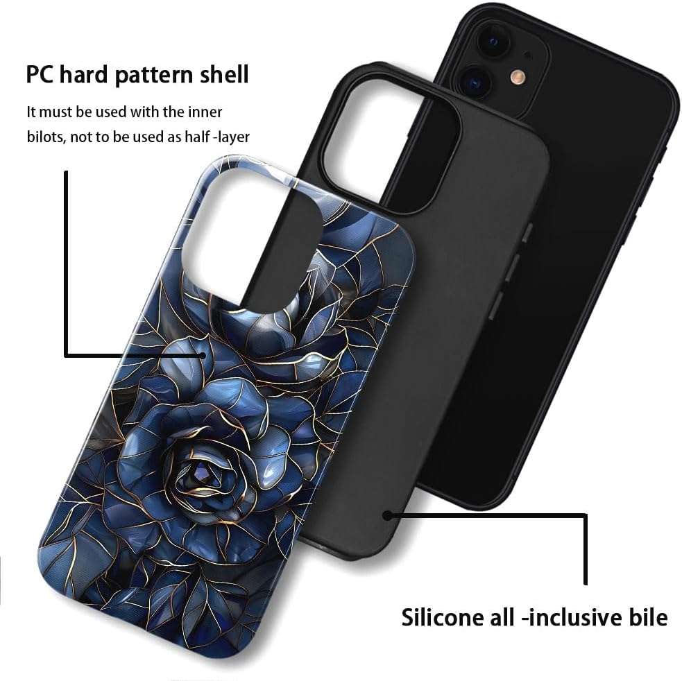 Case for iPhone 12 - Slim Fit Anti-Scratch Phone Case for Girl Women - Rose Floral Stained Glass (Glossy)