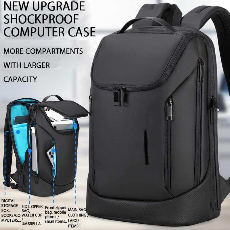Shockproof Waterproof Laptop Backpack, 17-Inch Anti-Scratch Travel Backpack with Large Storage(Black/Gray/Green) (Black)