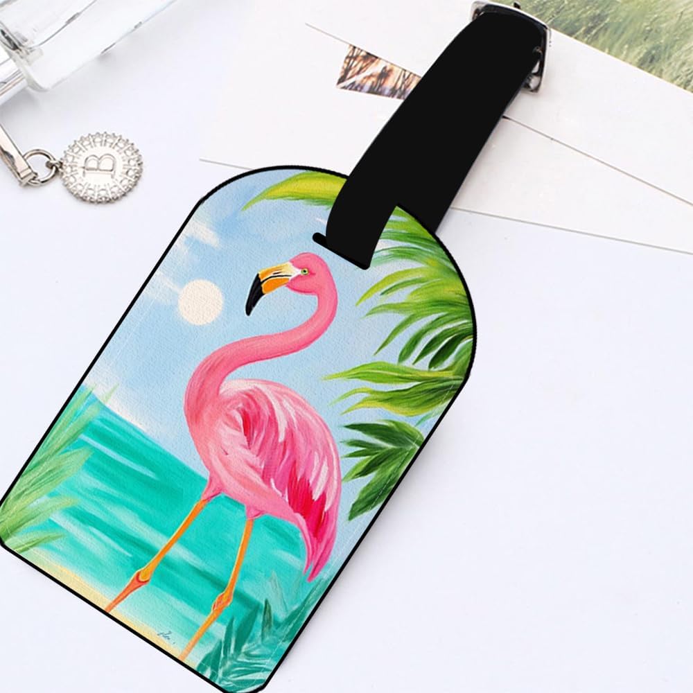 Flamingo and Palm Luggage Tag Beach VacatiOn Leather Travel Bag Labels Suitcase Luggage ID Tags