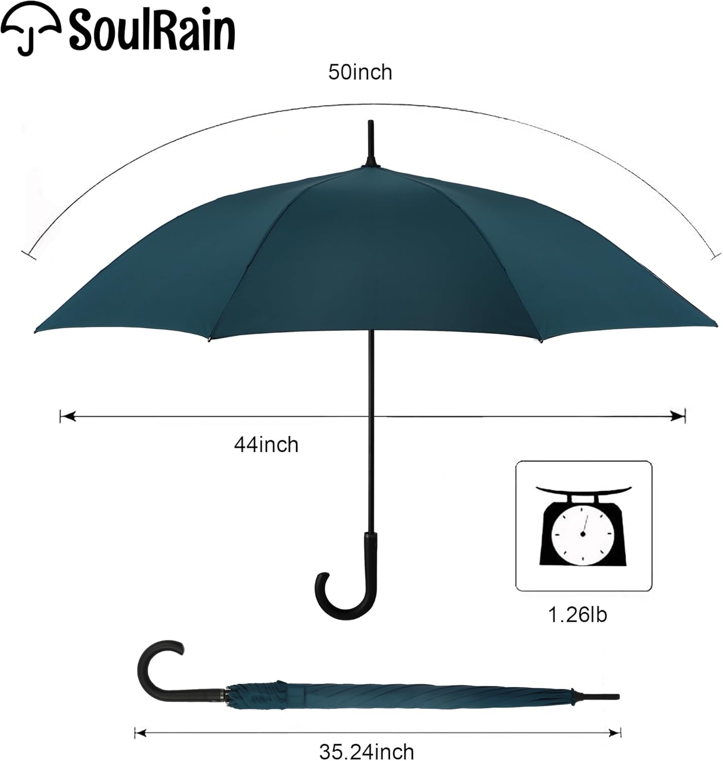 SoulRain 50 Inch Large Stick Umbrella Windproof Automatic Open Oversized J Handle Umbrellas for Men and Women Unbreakable Strong Travel Golf Umbrella