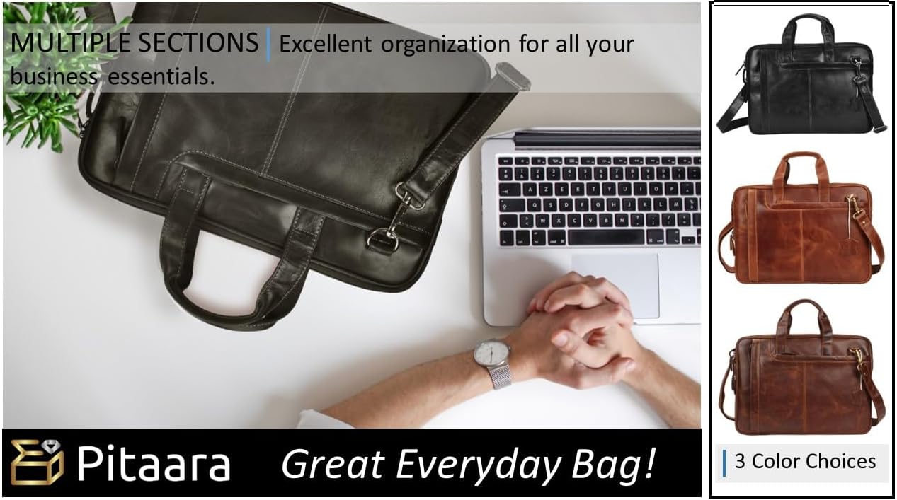 Pitaara Genuine Leather Messenger Laptop Bag For Men And Women, Fits Laptop Size 16"