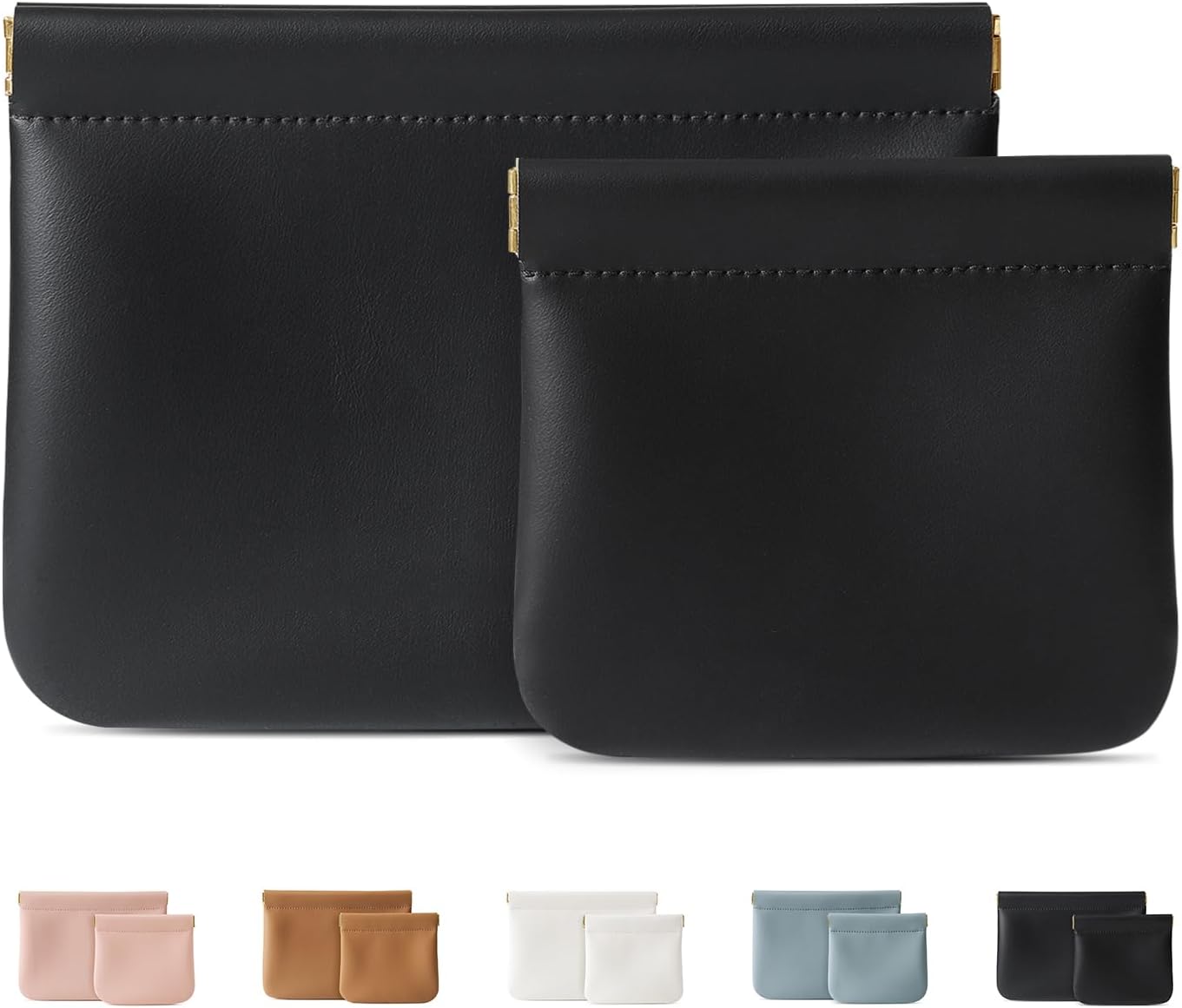 2 Pack Small Makeup Bag for Women, New Organosilicon Super Fiber Leather Mini Cosmetic Bag for Travel, Coin Purse Organizer Storage Pouch (Black)
