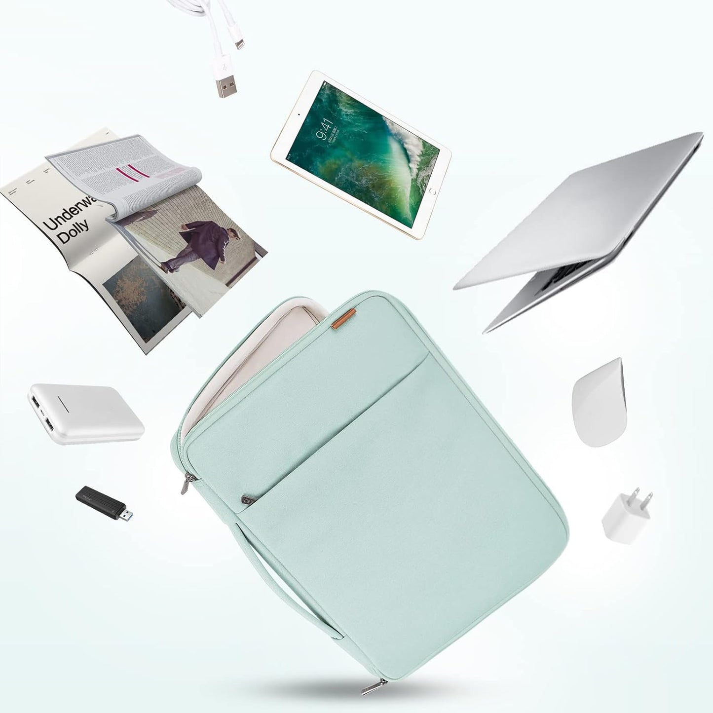 DOMISO Laptop Case Laptop Sleeve Cover Compatible with 15 inch MacBook Air M4/A3241 2025, M3/A3114,M2/A2941,15 inch MacBook Pro A1990 A1707,Compatible with Dell XPS 15 Plus with Small Case,Mint Green