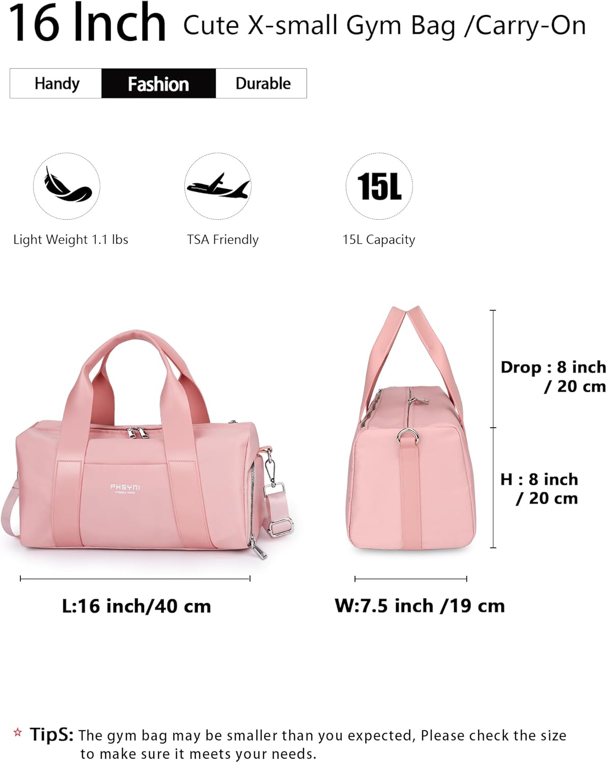 Compact Sports Gym Bag for Women Girls, Cute Mini Duffle Bag with Wet Pocket & Shoes Compartment