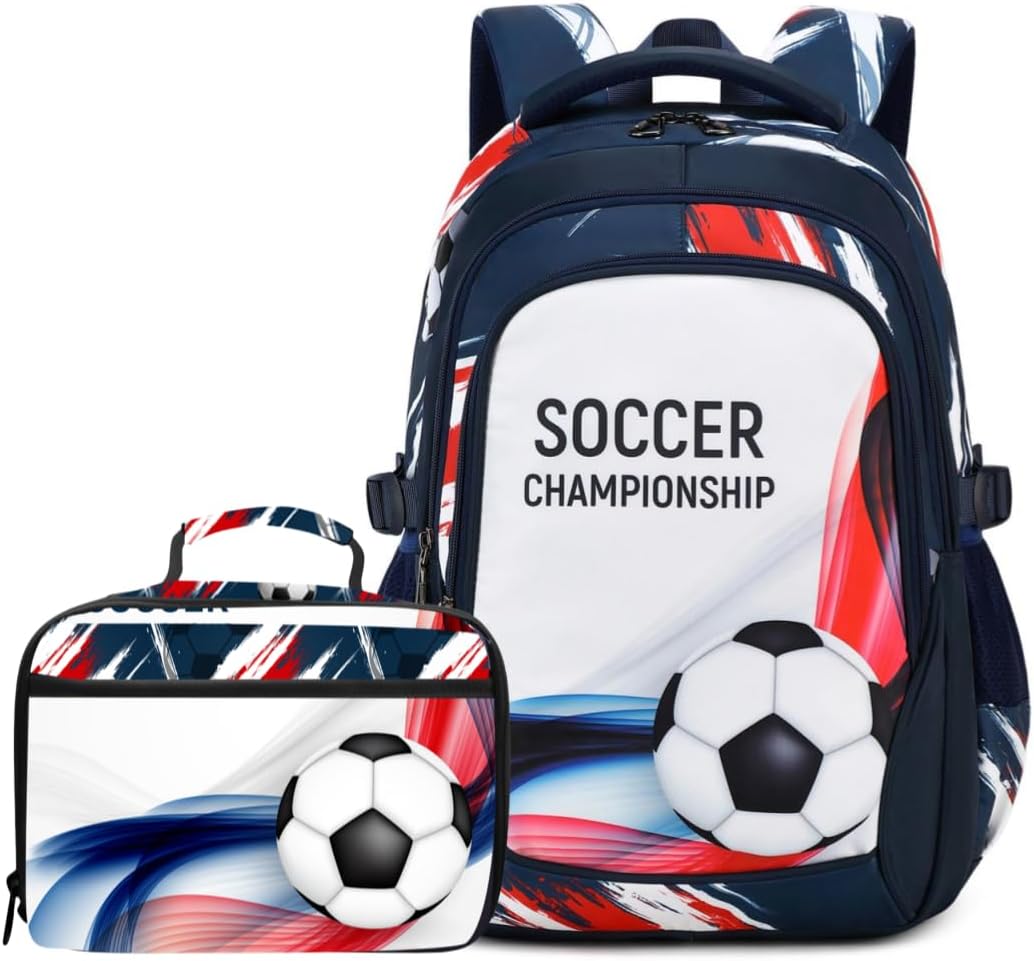 Boys Backpack Kids Bookbag Durable Elementary Middle School Bags Soccer 18in (Z-WHITE)