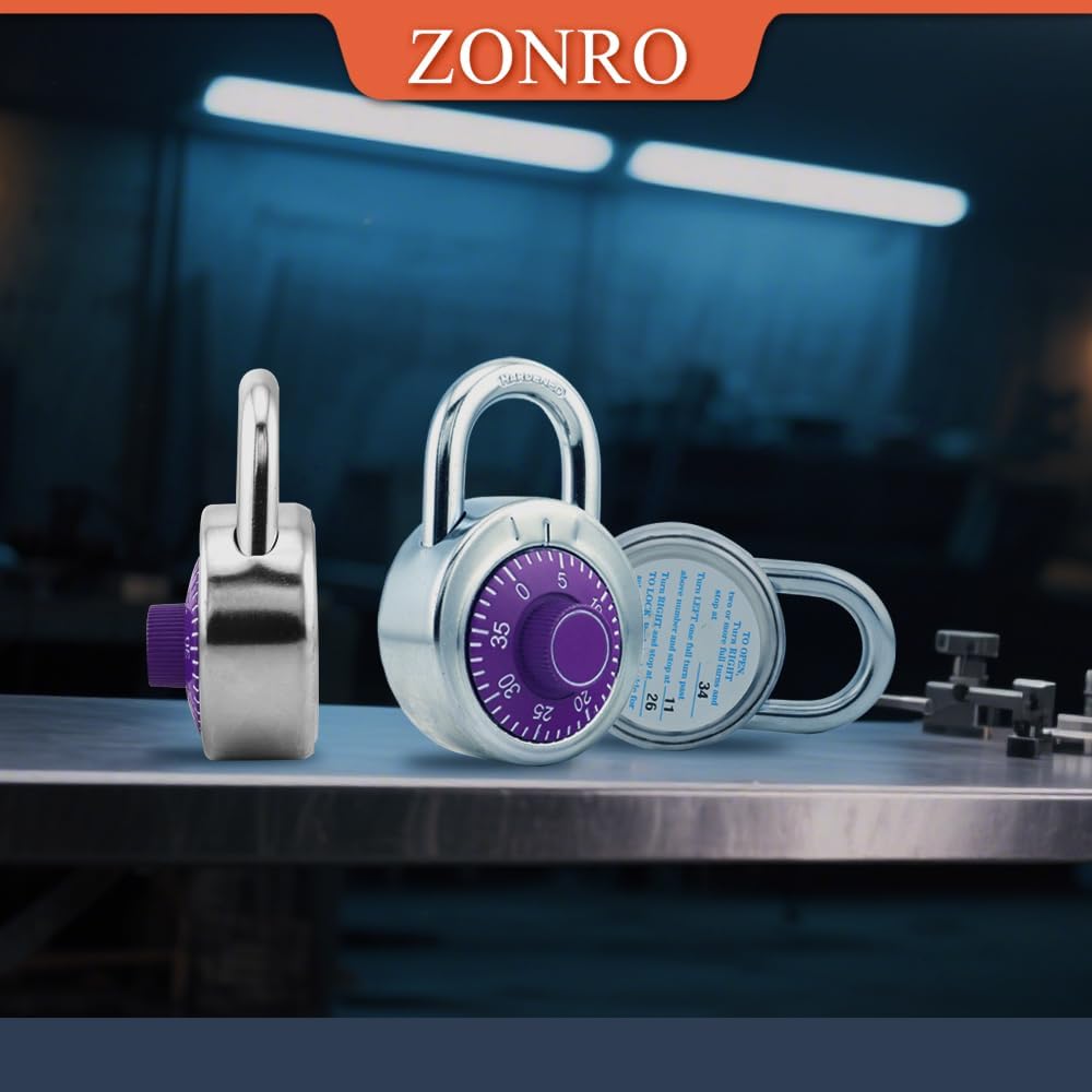 ZonRo Locks Combination Padlock, Fixed Dial Combination Padlock 8 Pack,3 Digit Code Standard Dial Combination, 2 in Wide. 3 in Height,Purple Turntable, Lock for Gym & Locker, School, Toolbox