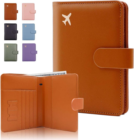 Melsbrinna Premium Leather Passport Holder Covers Case, Waterproof Rfid Blocking Travel Wallet Passport Holder with Pen Holder, Cute Passport Book for Women/Men