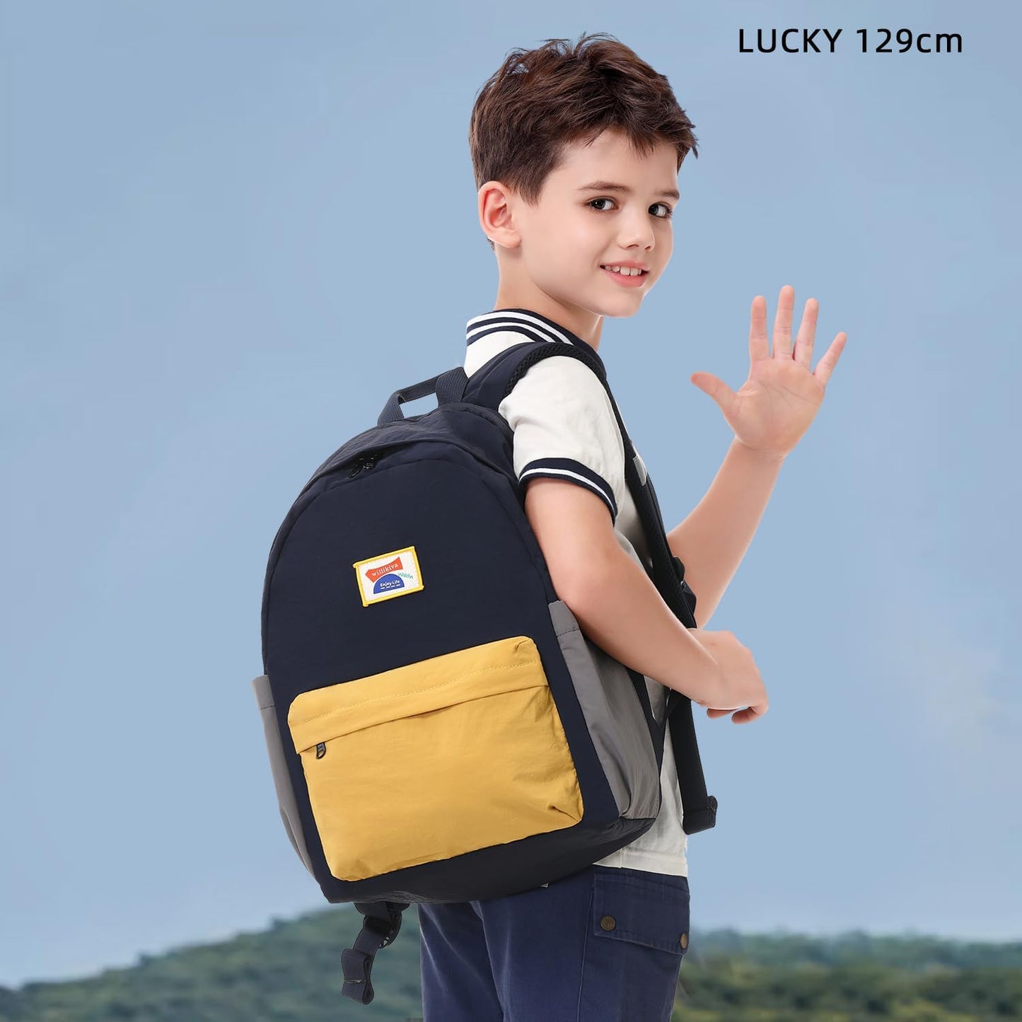 willikiva Kids Backpack for School Boys Girls Teens Toddler Backpack Waterproof Kindergarten Preschool Elementary Bookbag Children Travel Bag(Deep Blue Yellow,Medium)