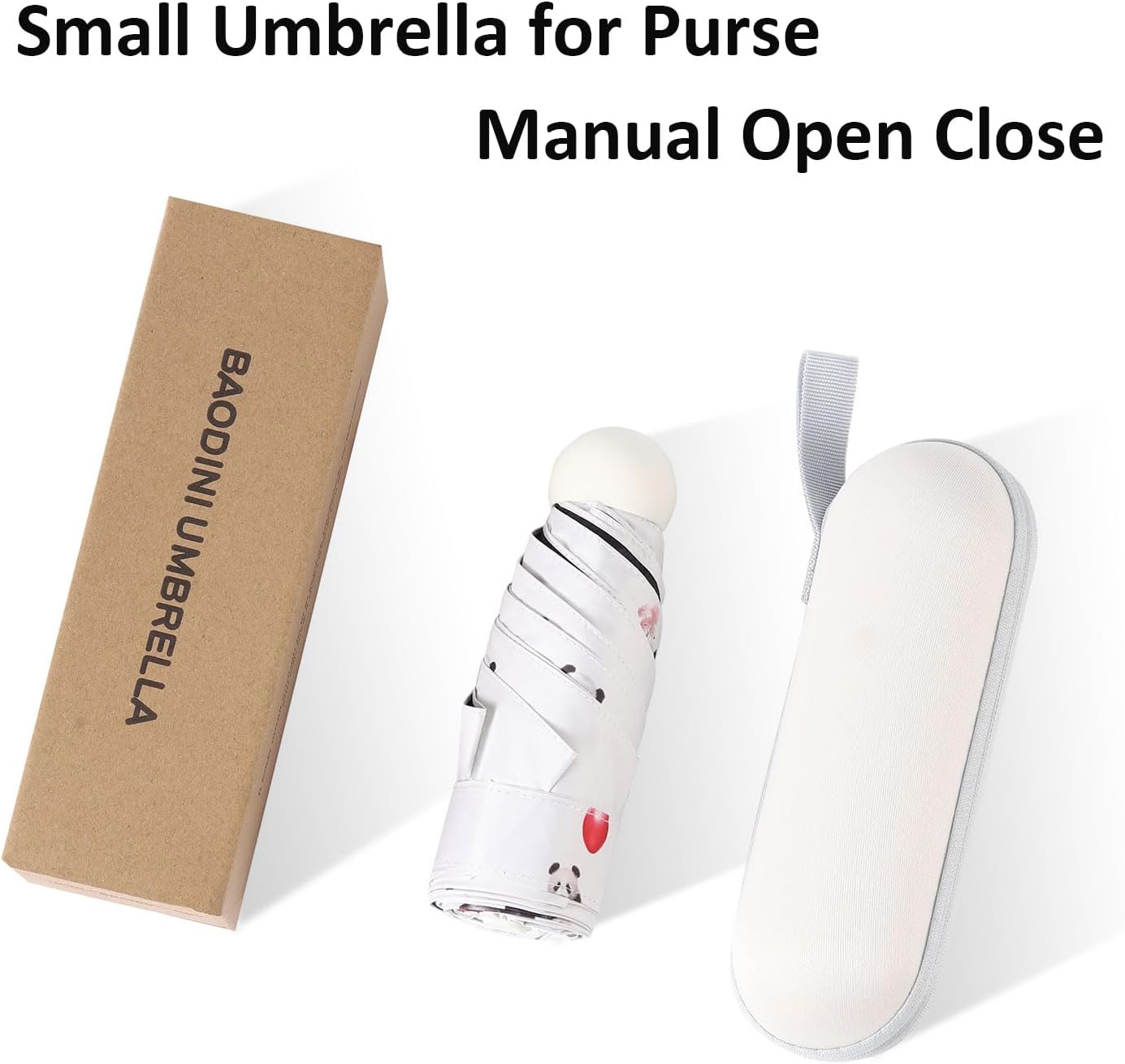 BAODINI Travel Mini Umbrella for Purse With Case Small Compact UV Sun Protection Sun Lightweight Tiny Pocket Umbrella for Women Kids and Men