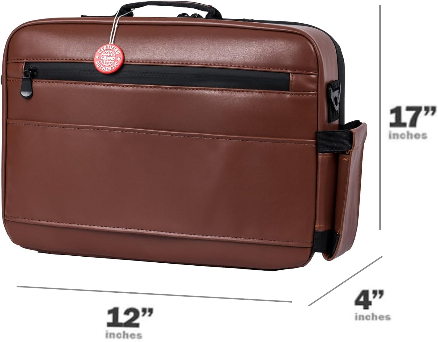 G&bpro Crossbody Briefcase with Extending Tray System | All-In-One Mobile Workstation Laptop Travel Bag with Expandable Storage & Organizer Compartments - Brown/leather with Black Zipper