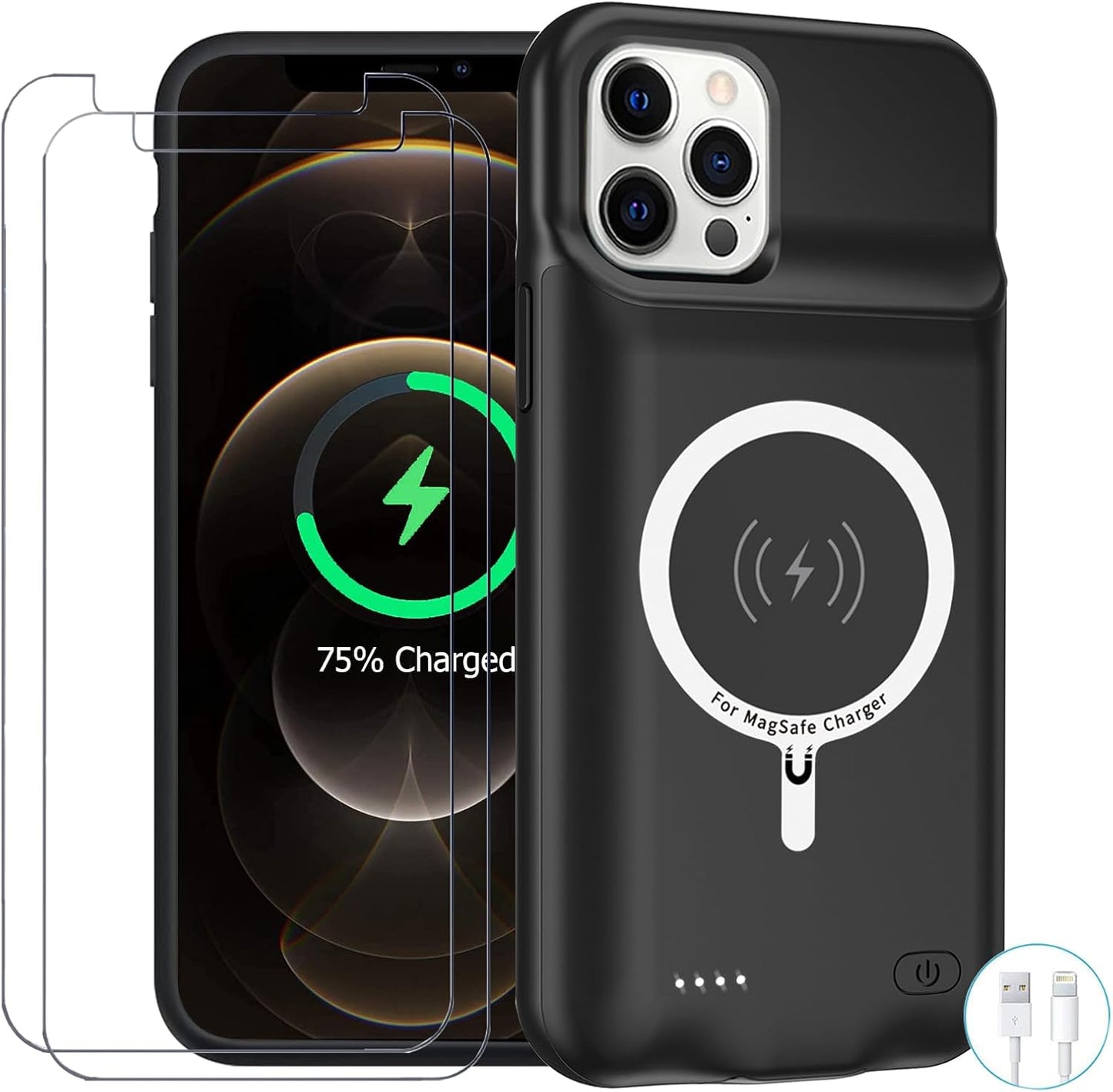 Battery Case for iPhone 12 Pro Max , Enhanced 10800mAh Portable Protective Wireless Charging Case Support Carplay Compatible with iPhone 12 Pro Max(6.7 inch) Rechargeable Battery Charger Cover(Black)