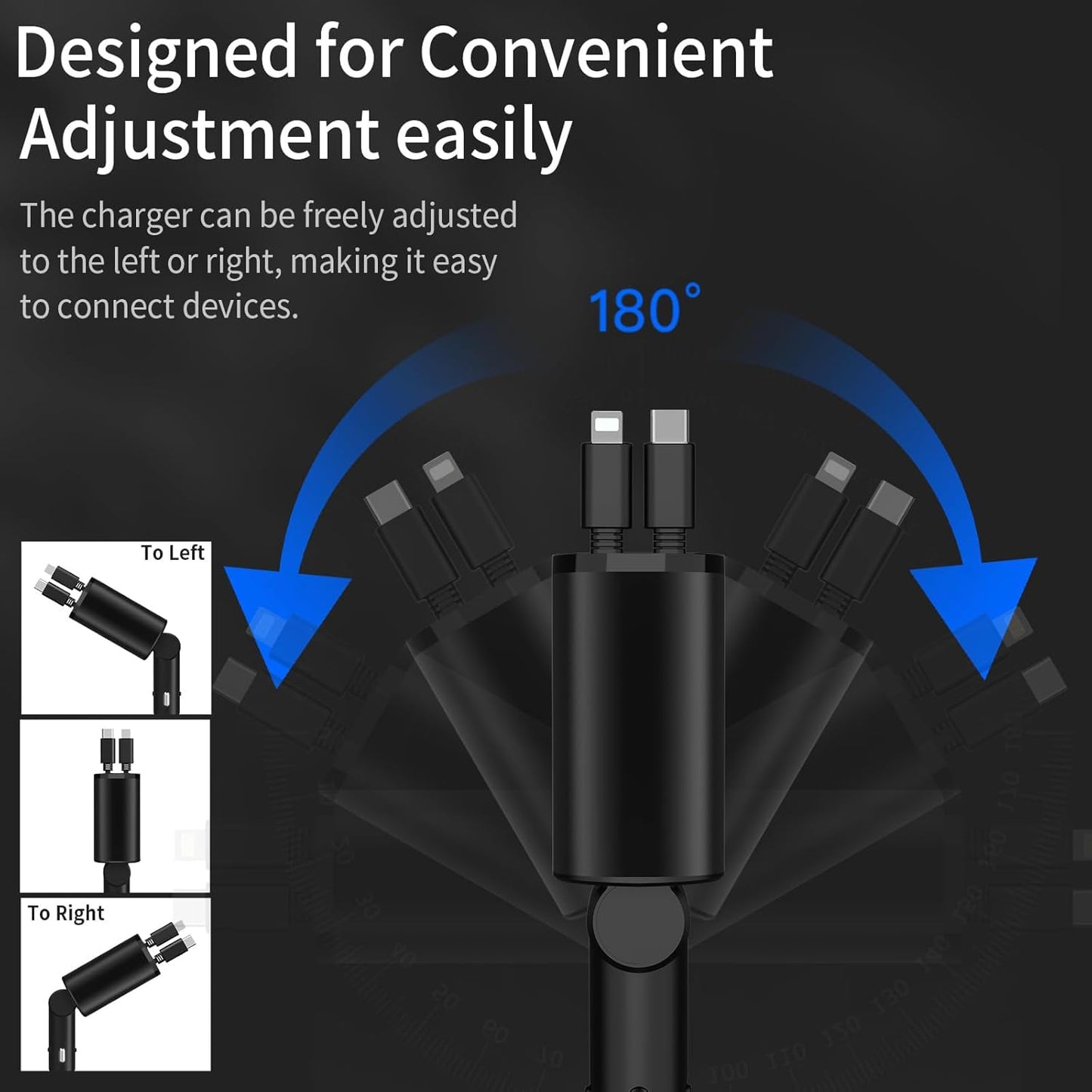 60W Fast Charging Car Charger for iPhone 16, 4-in-1 Retractable Phone Charger, Travel Essentials, Gifts for Women Men, Car Accessories for Women Men, for iPhone 16 15 14 13