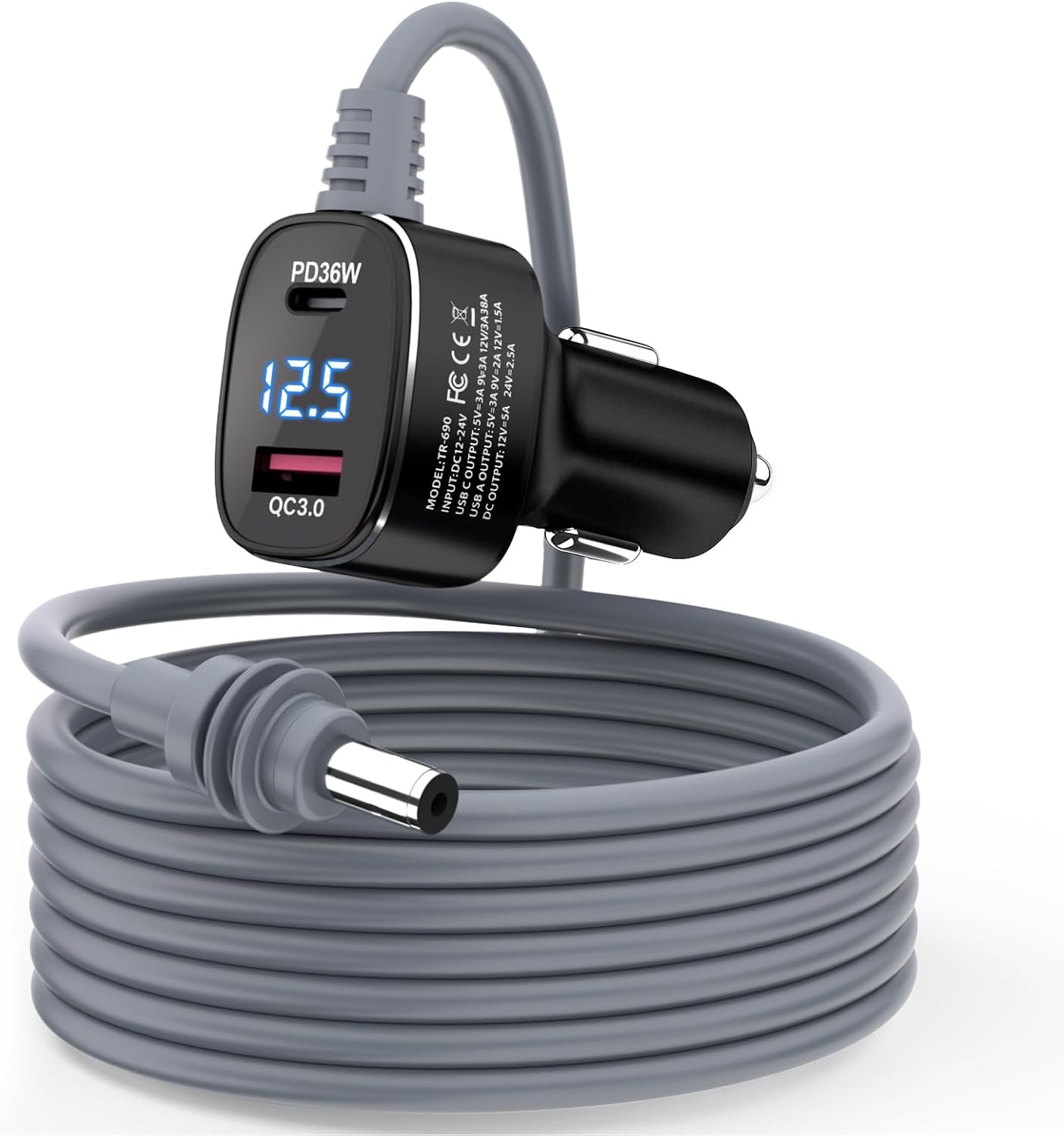 Starlink Mini Cable 3 in 1 DC Power Cable Aluminium Alloy Cigarette Lighter Adapter 12V-48V with Digital Display, Durable USB C PD 40W and USB A 35W Ports for Cars,Yacht, Trucks and RVs etc(10FT)