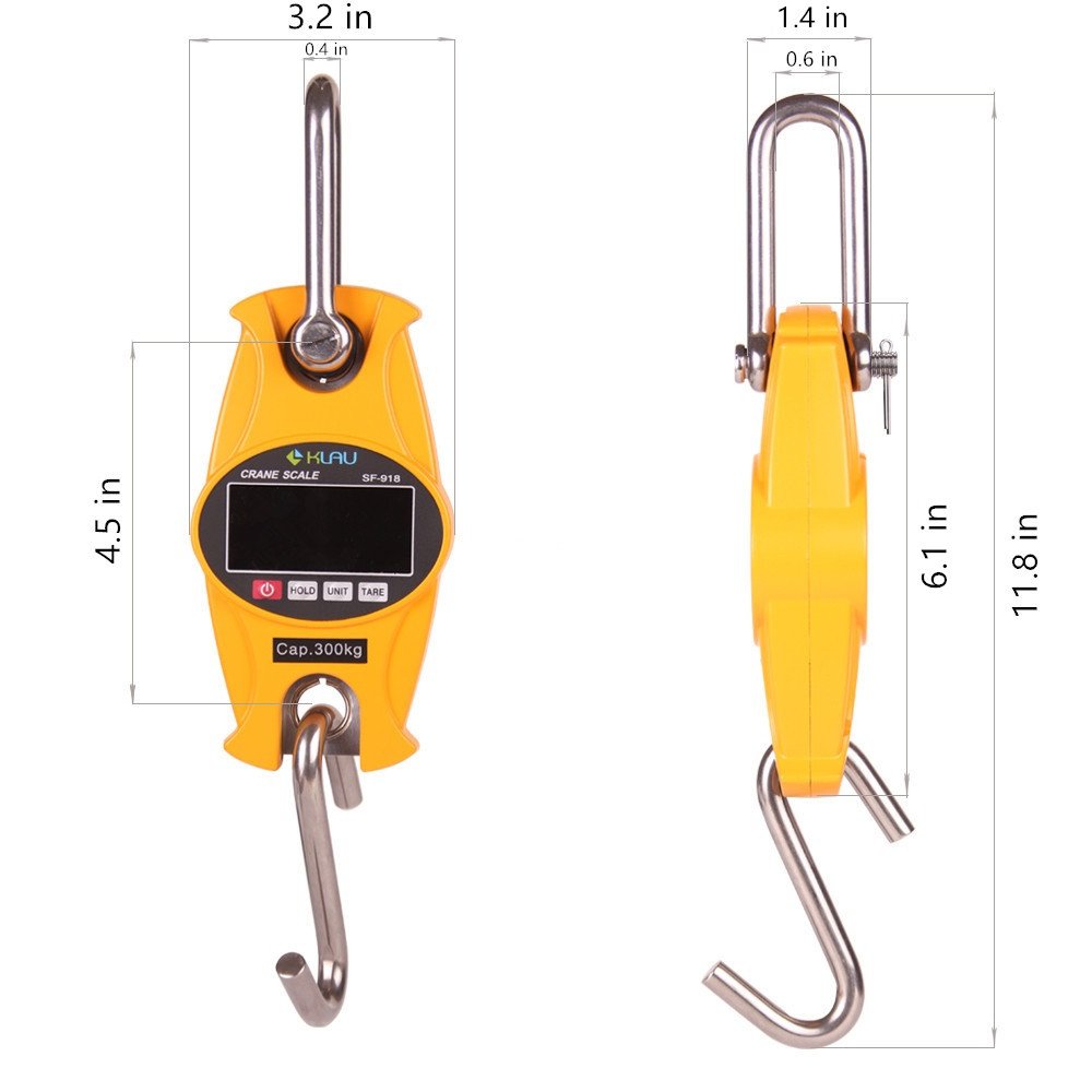 Klau Digital Hanging Scales 300 Kg / 600 lb SF-918 Heavy Duty Crane Scale Yellow for Home Farm