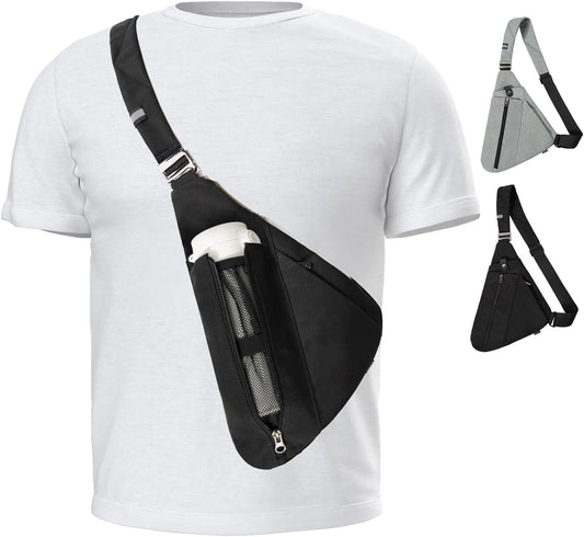 Sling Bag for Men,RFID Crossbody Hiking Backpack Chest Shoulder Tactical Bag with Water Bottle Bag for Travel