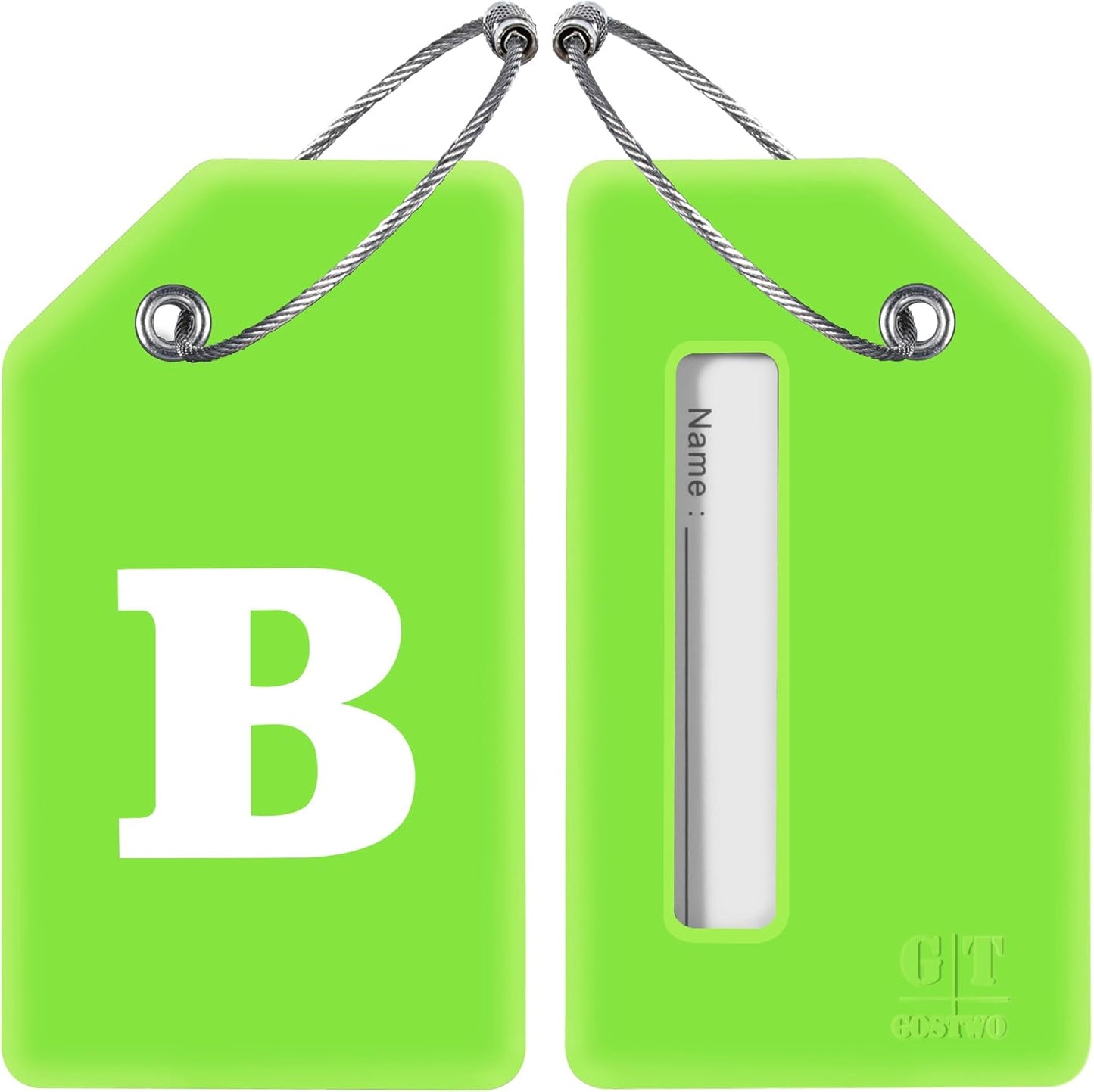 Gostwo 2 Pack Silicone Luggage Tags for Suitcases, 26 Initial Letter Baggage Labels Handbag School Bag Suitcase Instrument Tag with Stainless Steel Loop(Green)(Letter B)