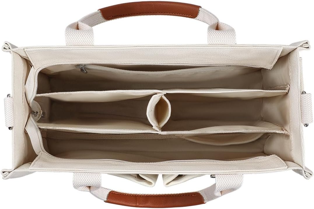 FIORETTO Canvas Tote Bag for Women with Zipper Closure & Individual Compartments for Work College for Teacher & Nurse