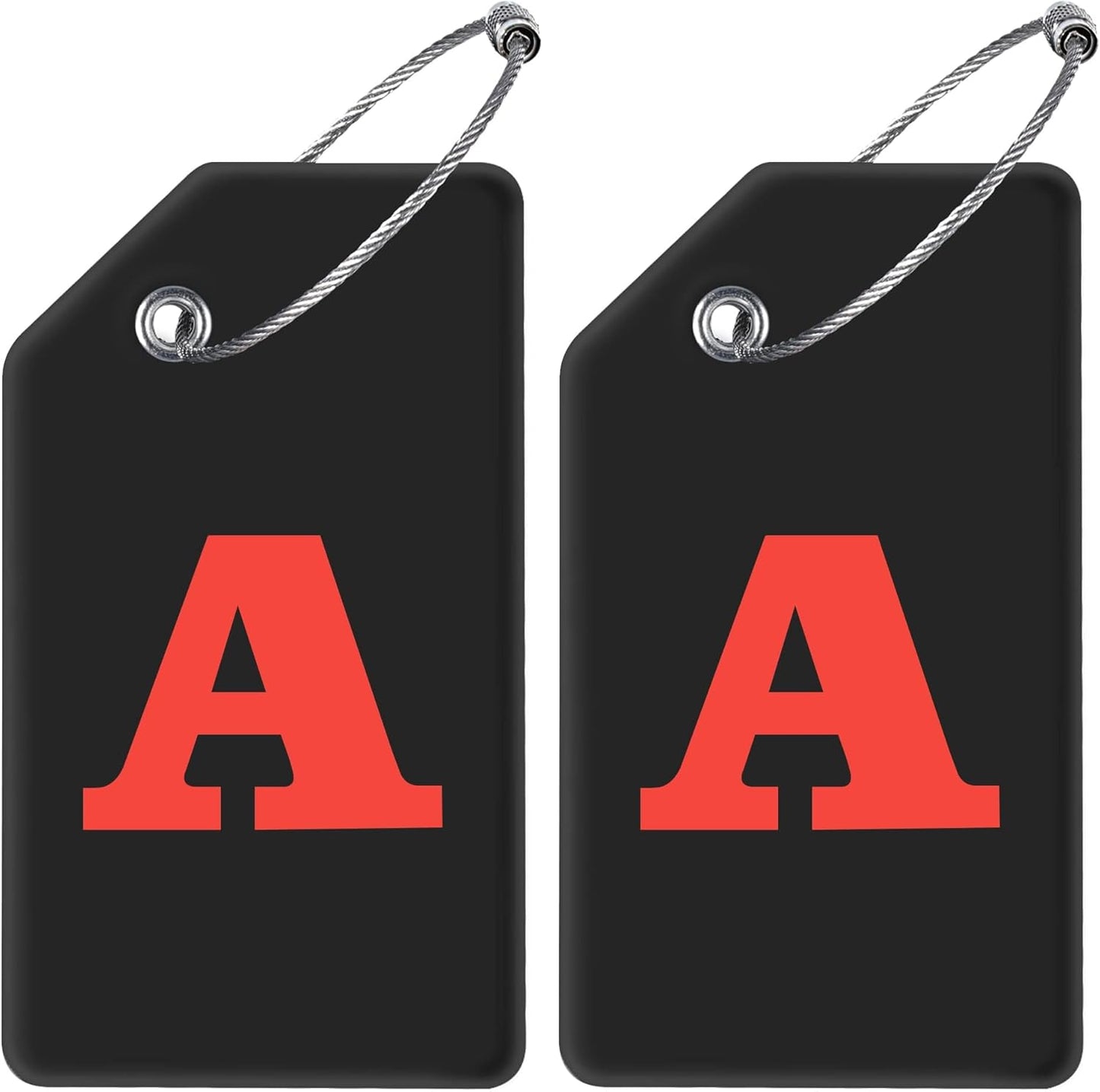 Gostwo 2 Pack Silicone Luggage Tags for Suitcases, 26 Initial Letter Baggage Labels Handbag School Bag Suitcase Instrument Tag with Stainless Steel Loop(Black & White) (Letter A)