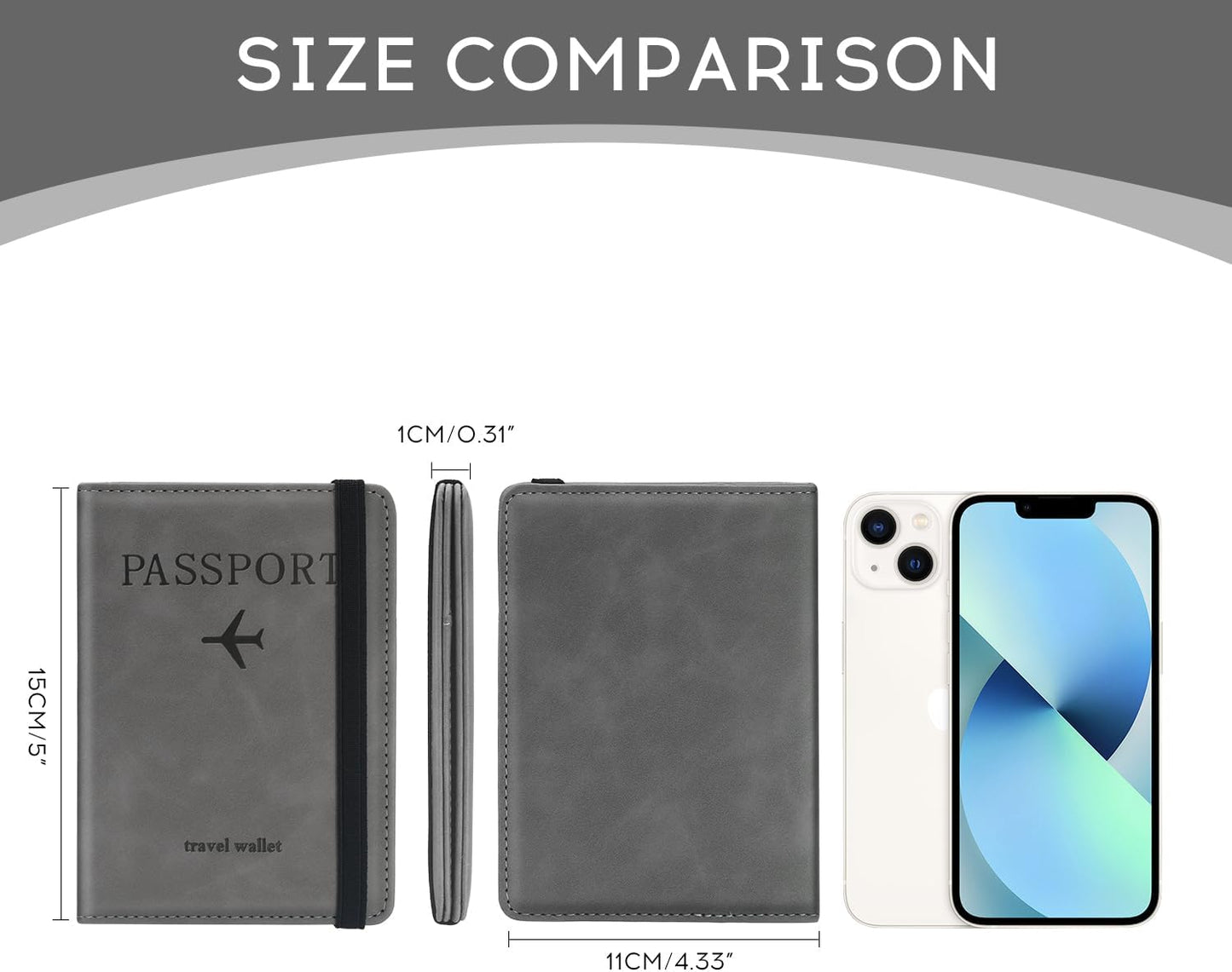 ILIYAH-Passport Cover-Passport Holder Travel Wallet-RFID Blocking Passport Case Travel Accessories Card Holder Wallet Unisex Travel Gifts（Grey）