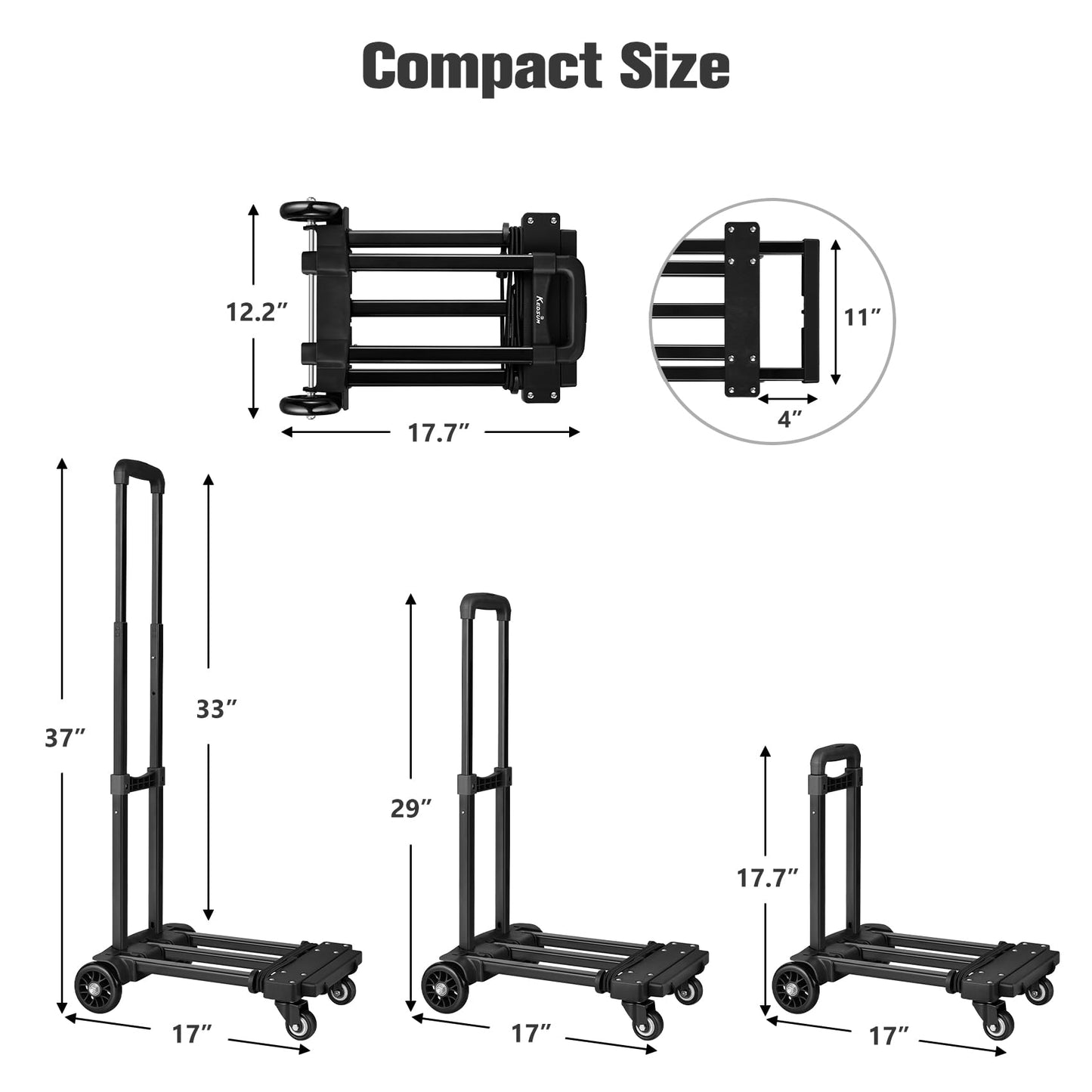 KEDSUM Folding Luggage Cart for Travel & Airport, 290lbs Foldable Hand Truck with Expandable