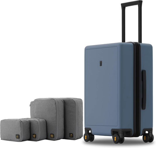 LEVEL8 Elegance Carry-on Suitcase, 20 Inch Carry on Luggage, Hardside Large Suitcases with Wheels, Tavel Bag with Tsa Lock,Blue Grey