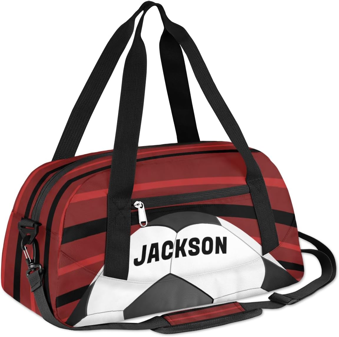 Football Ball Custom Name Kids Overnight Duffel Bags Boys Red Stripe Personalized Sport Gym Bag Customized Duffel Bag for Travel Weekender Practice Gymnastics
