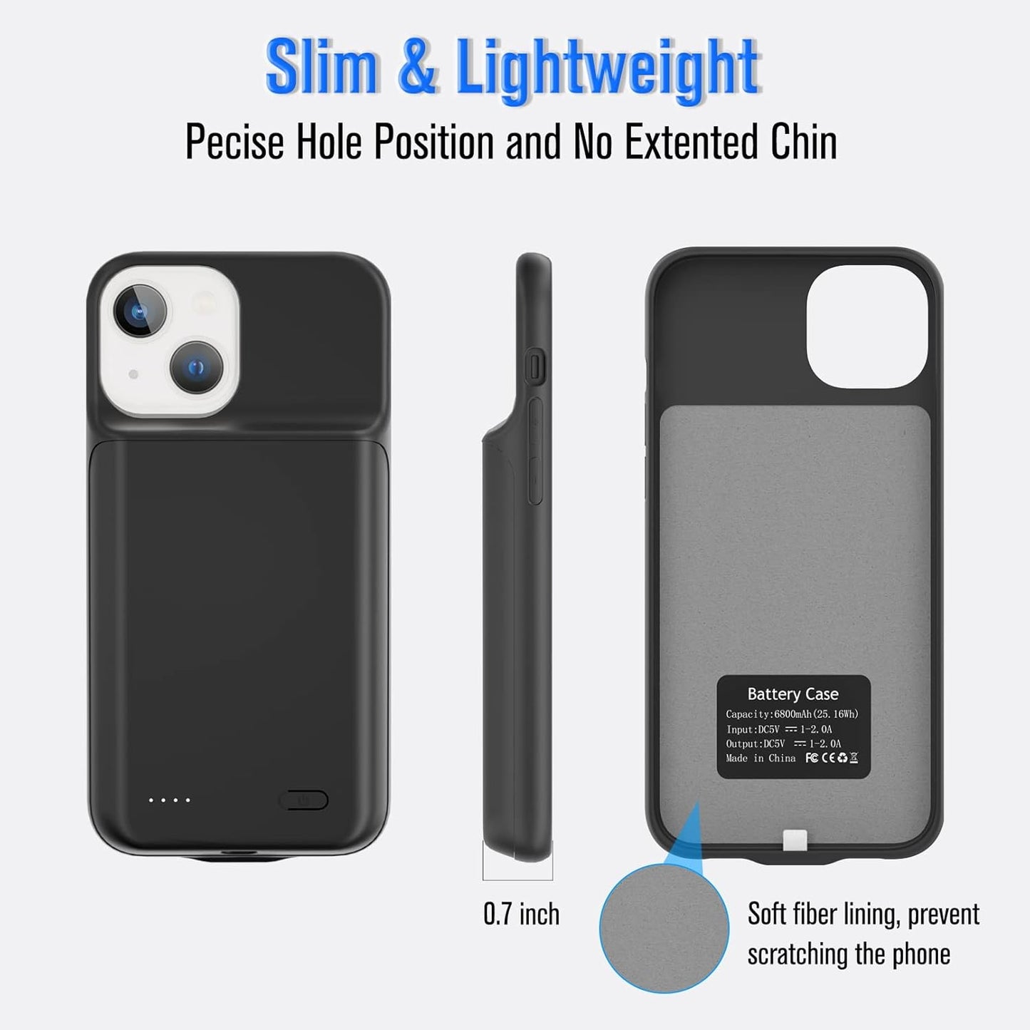 Gladgogo Charging Case for iPhone 13, Real 6000mAh Powerful Smart Battery Case Charger Ultra Slim Portable External Battery Pack Compatible with 13, 6.1 inch, Black