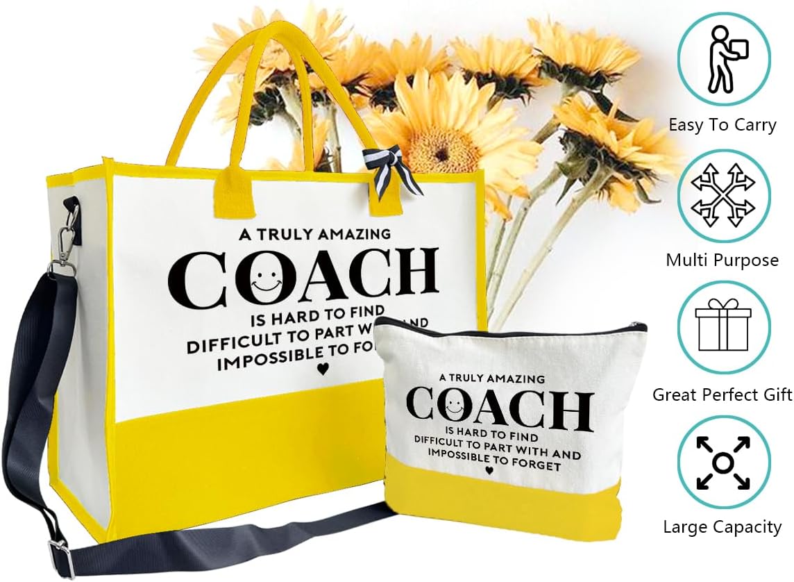 Amazing Coach Tote Bag, Women's Canvas Handbags, Shoulder Beach Bag, Thank You Gift for Female Coach, Gifts for Female Coaches, Canvas Tote Bag With Zipper, Makeup Bag D1