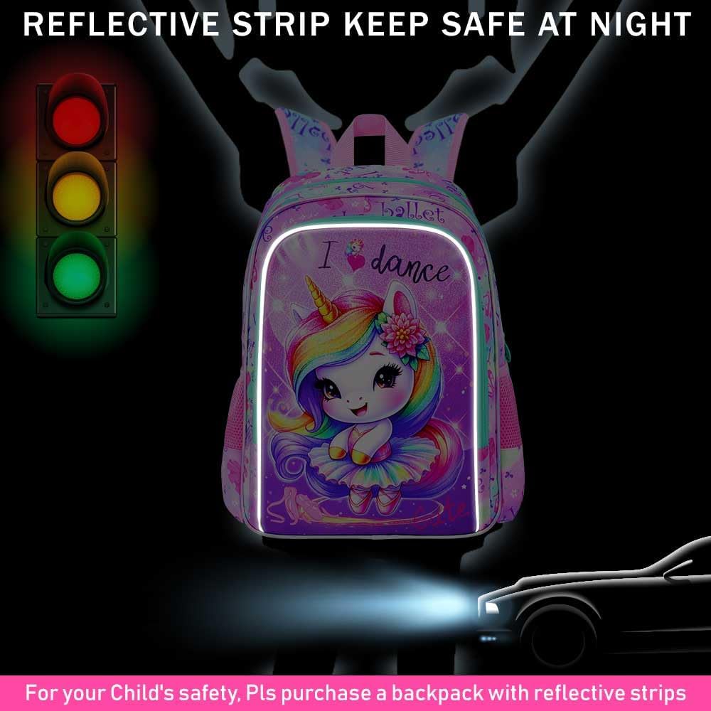 CCJPX 3PCS Unicorn Backpack for Girls, 16 Inch Kids Water Resistant Preschool Bookbags with Lunch Box, Cute Ballet Elementary School Backpacks for Kindergarten Toddler Travel