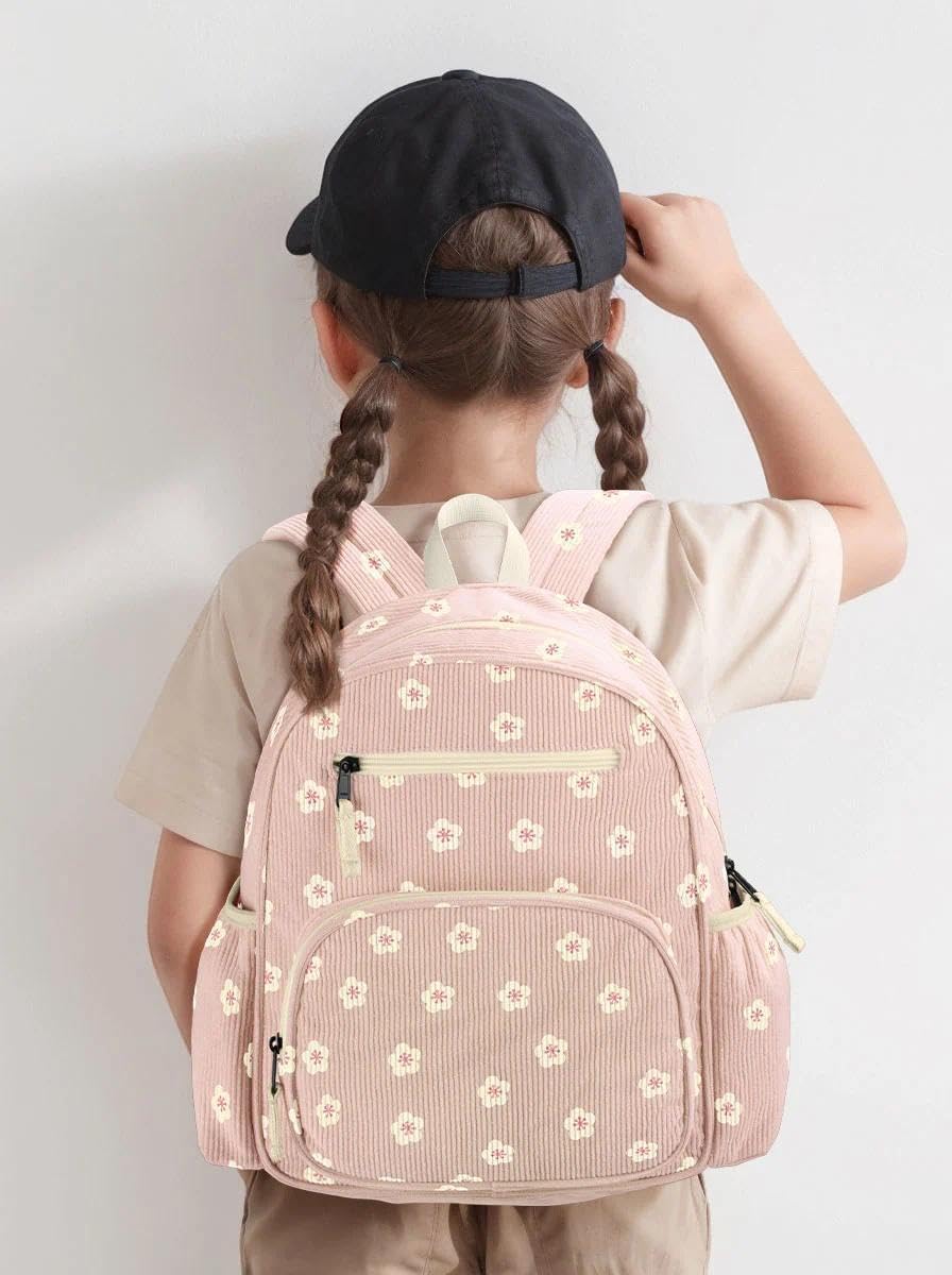 Corduroy Kids Backpack for Girls, Girls Backpack 5-9, Kindergarten Elementary School Bookbag for Girl 15.3" H Fit Folder