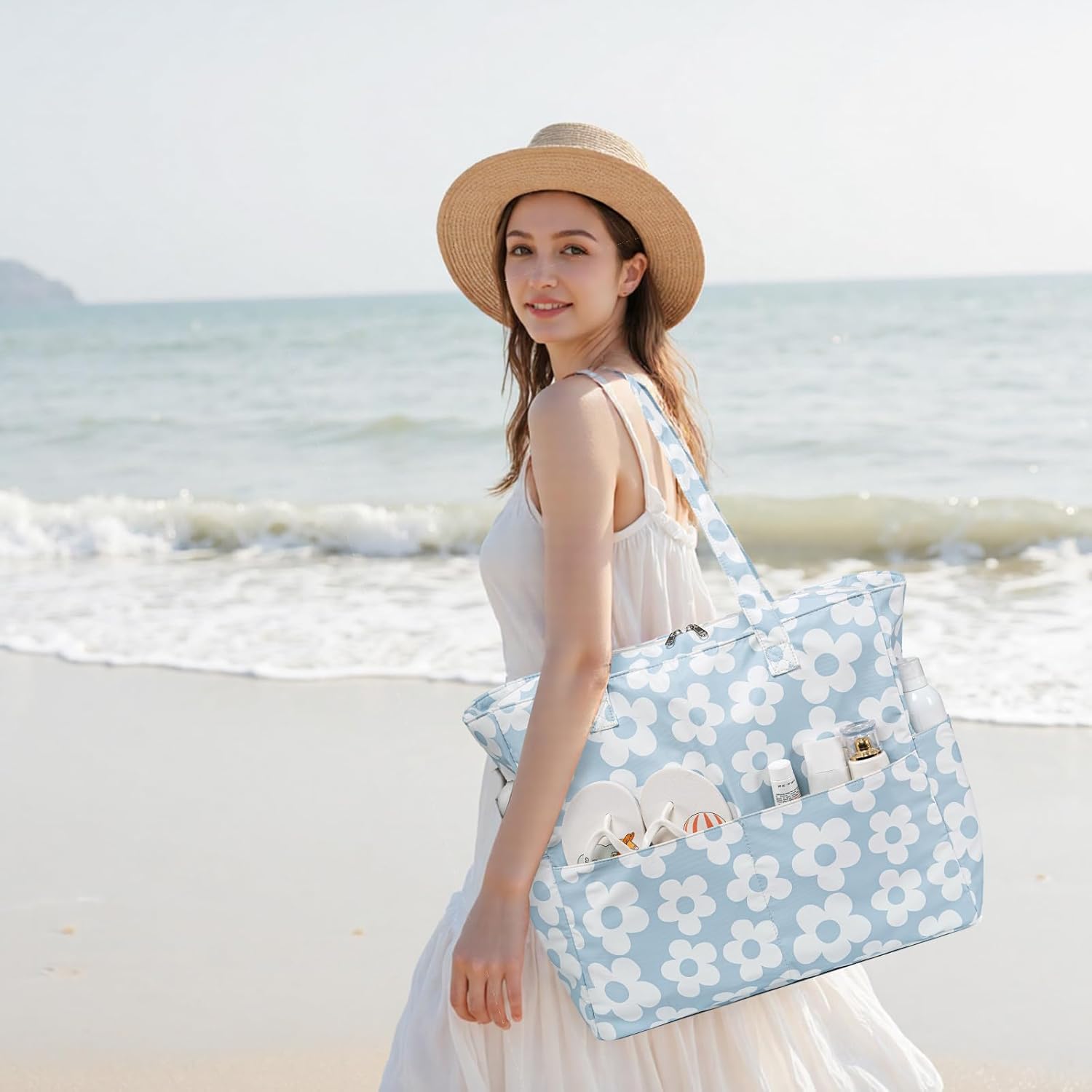 Beach Pool Bags Tote for Women Ladies Large Gym Tote Carry On Bag With Wet Compartment for