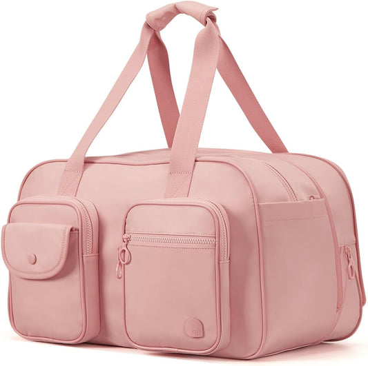 Aji Travel Duffel Bag, Expandable Pink Duffle Bag for Travel with Wet Pocket, Carry on Weekender Bags for Men Women, Large Capacity & Water Resistant Gym Duffel Bag Sport Bag (Plus)