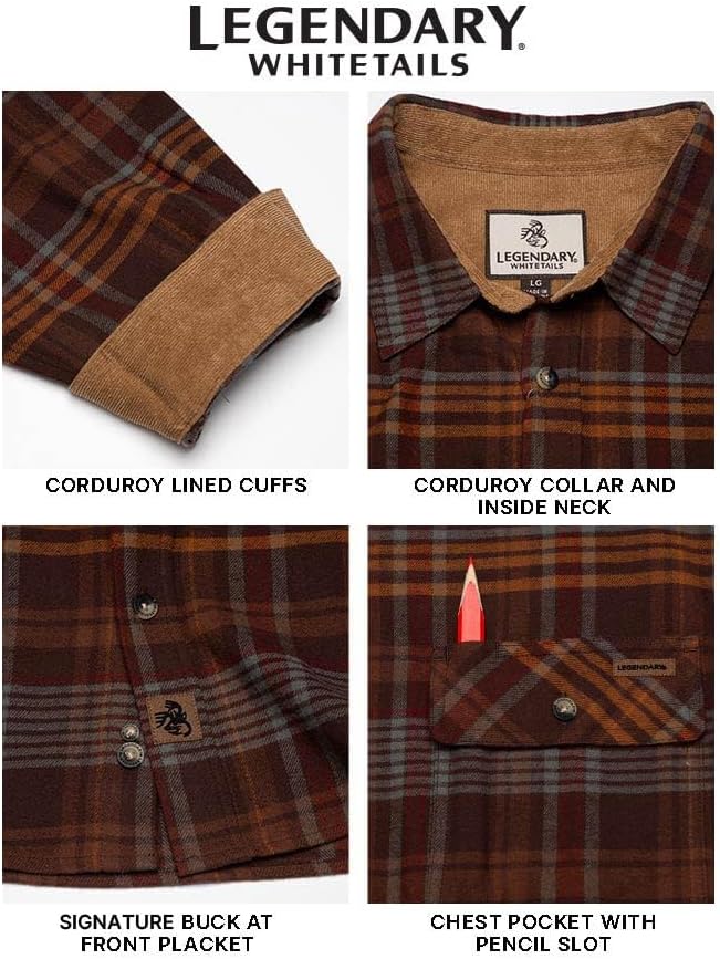 Legendary Whitetails Men's Flannel Shirt Long Sleeve Button Down 100% Cotton