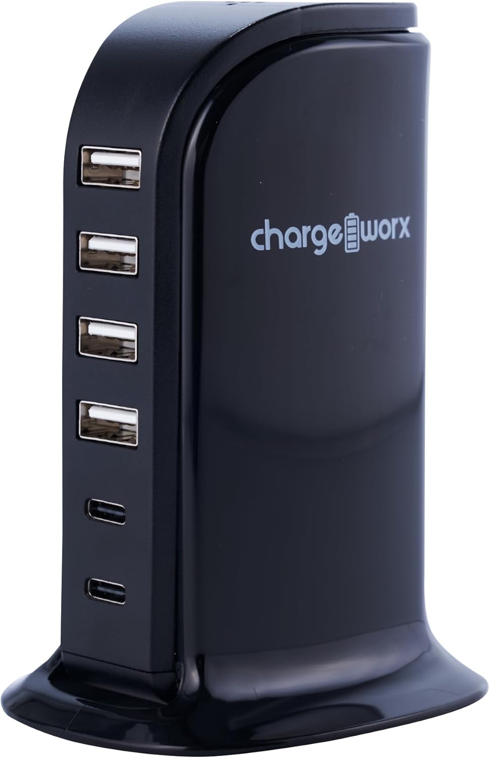 ChargeWorx Multi-Port Charger with 4 USB-A and 2 USB-C Ports, Fast Tower Charging Station, 40-Watt Output, Includes Surge Protector, Fire-Resistant Design, Compatible with iPhone and Android Devices