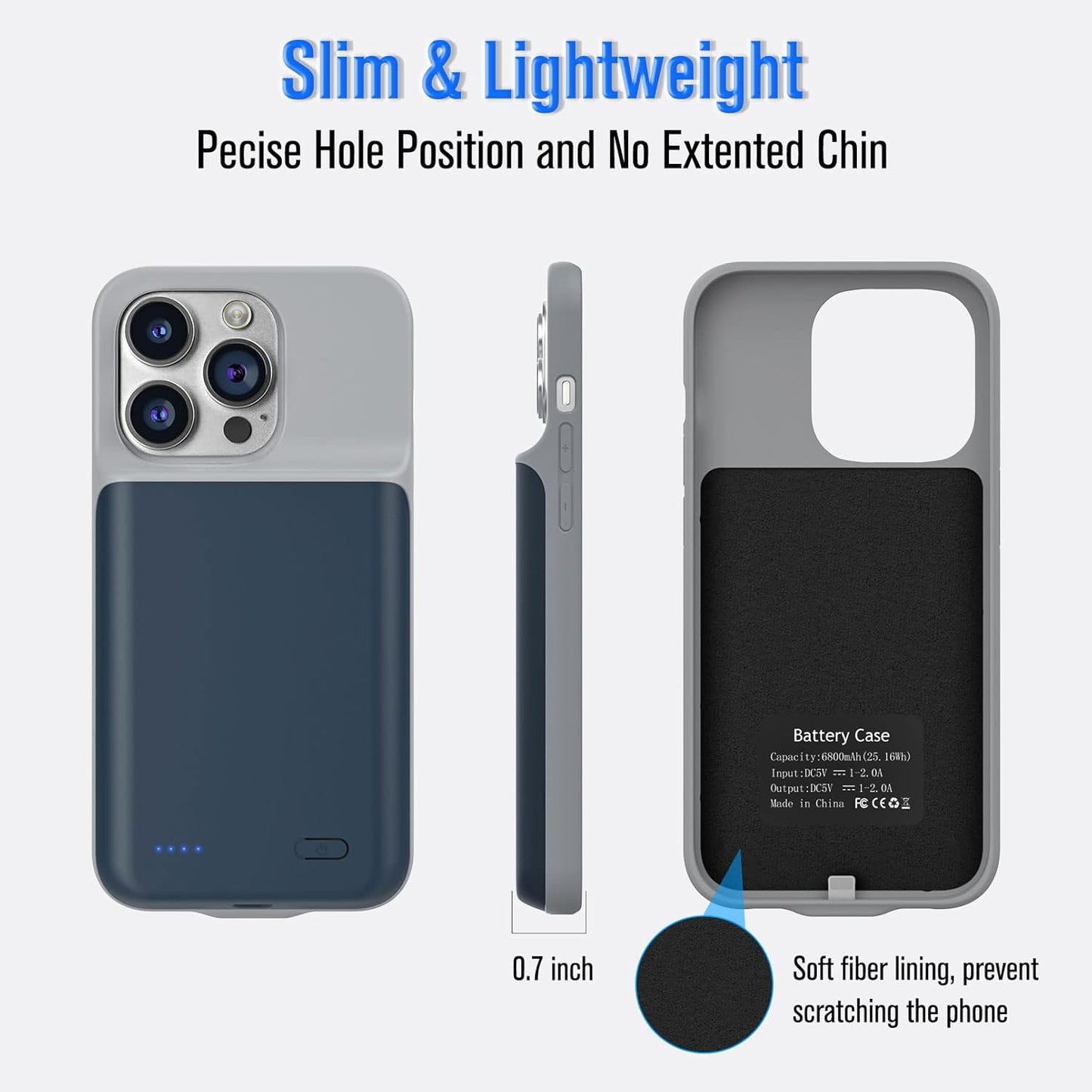 Gladgogo Charging Case for iPhone 14 Pro, Real 7000mAh Powerful Smart Battery Case Charger Cover Rechargeable Extended Battery Pack Compatible with iPhone 14 Pro (6.1 inch) - Blue