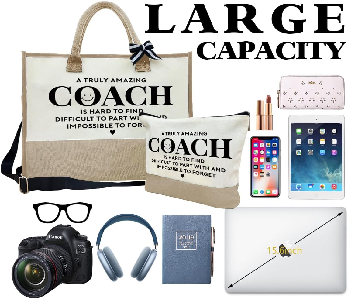 Amazing Coach Tote Bag, Women's Canvas Handbags, Shoulder Beach Bag, Thank You Gift for Female Coach, Gifts for Female Coaches, Canvas Tote Bag With Zipper, Makeup Bag F1