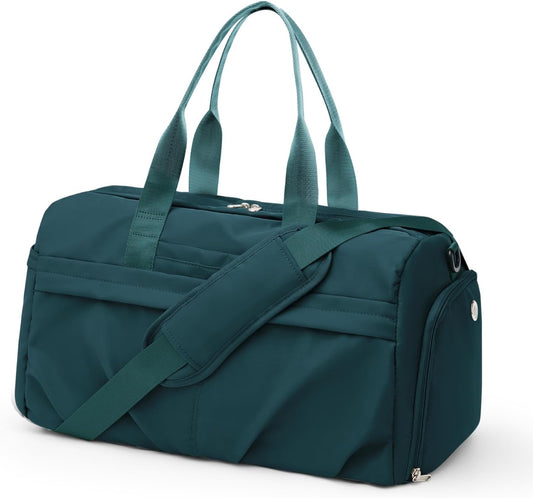 Gym Bag for Women Men with Shoe Compartment, Sport Duffel Bag, Waterproof Travel Weekender Overnight Carry on Bag for Yoga with Trolley Sleeve, Peacock Blue