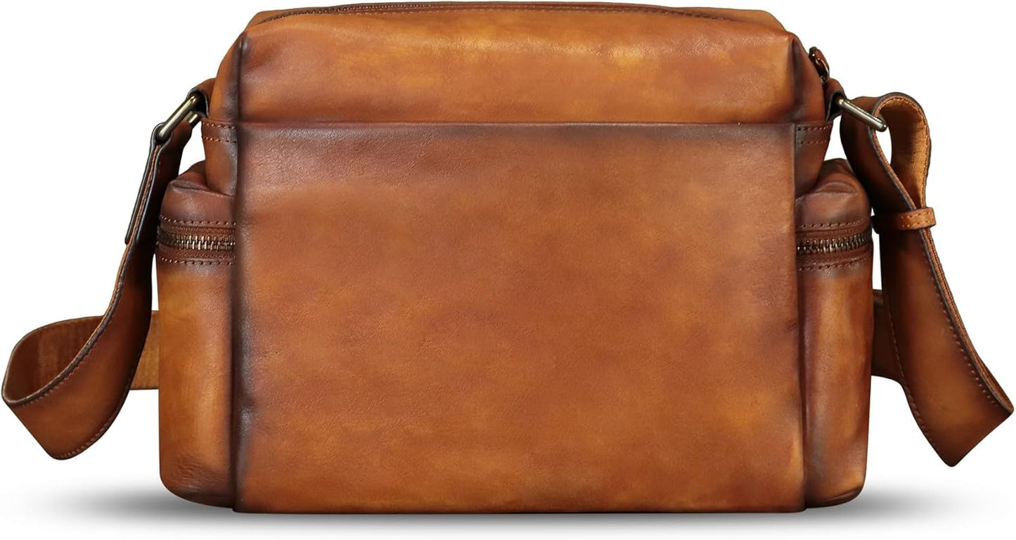 IVTG Genuine Leather Purse and Messenger Bag for Men Fashion Leather Shoulder Bag Briefcase Satchel Crossbody Bags Strap