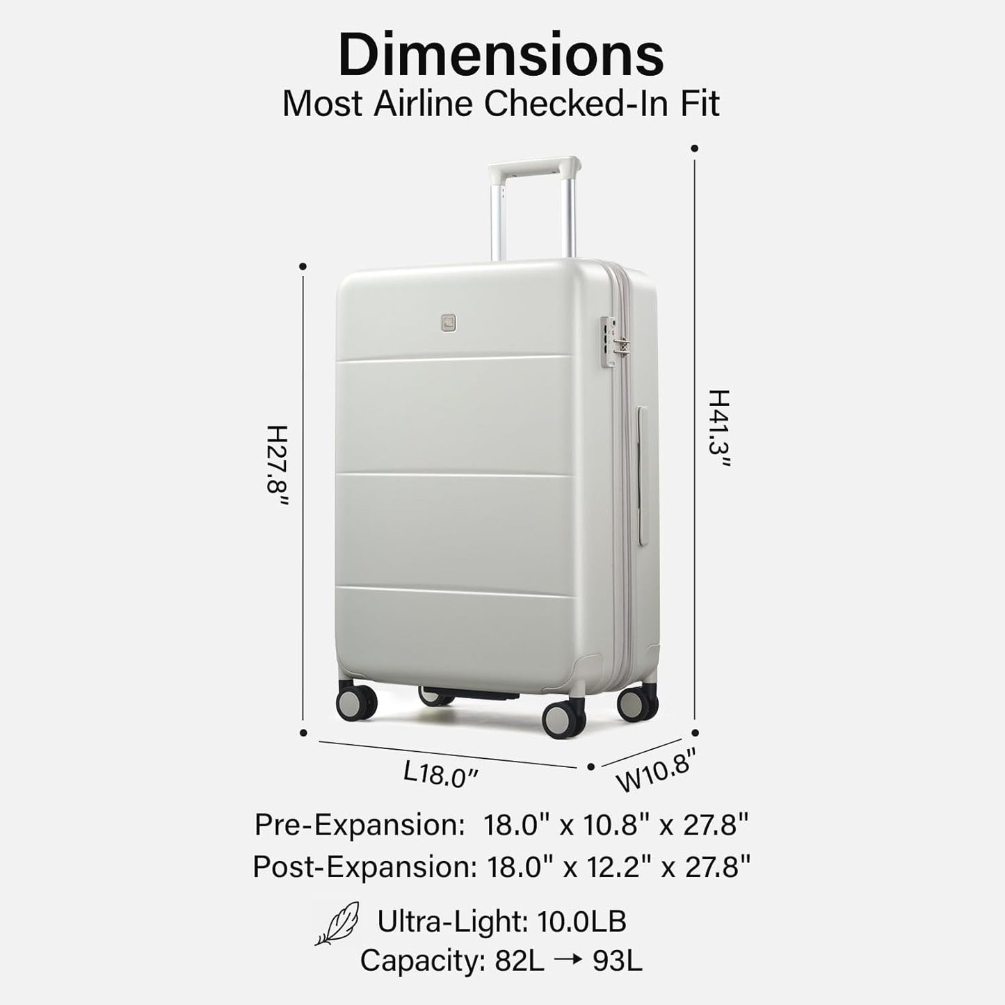 Hanke Expandable 26 Inch Luggage with Spinner Wheels, Hardside Large Suitcase, All-PC Hard Shell Travel Luggage, TSA Lock, Lightweight Durable Checked-Medium (Smoke White, 93L)